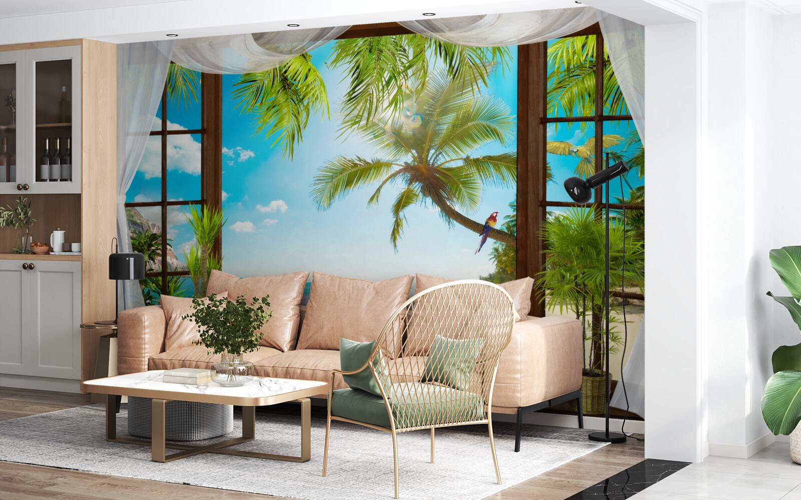 Fotobehang uitgang van het huis naar het zandstrand