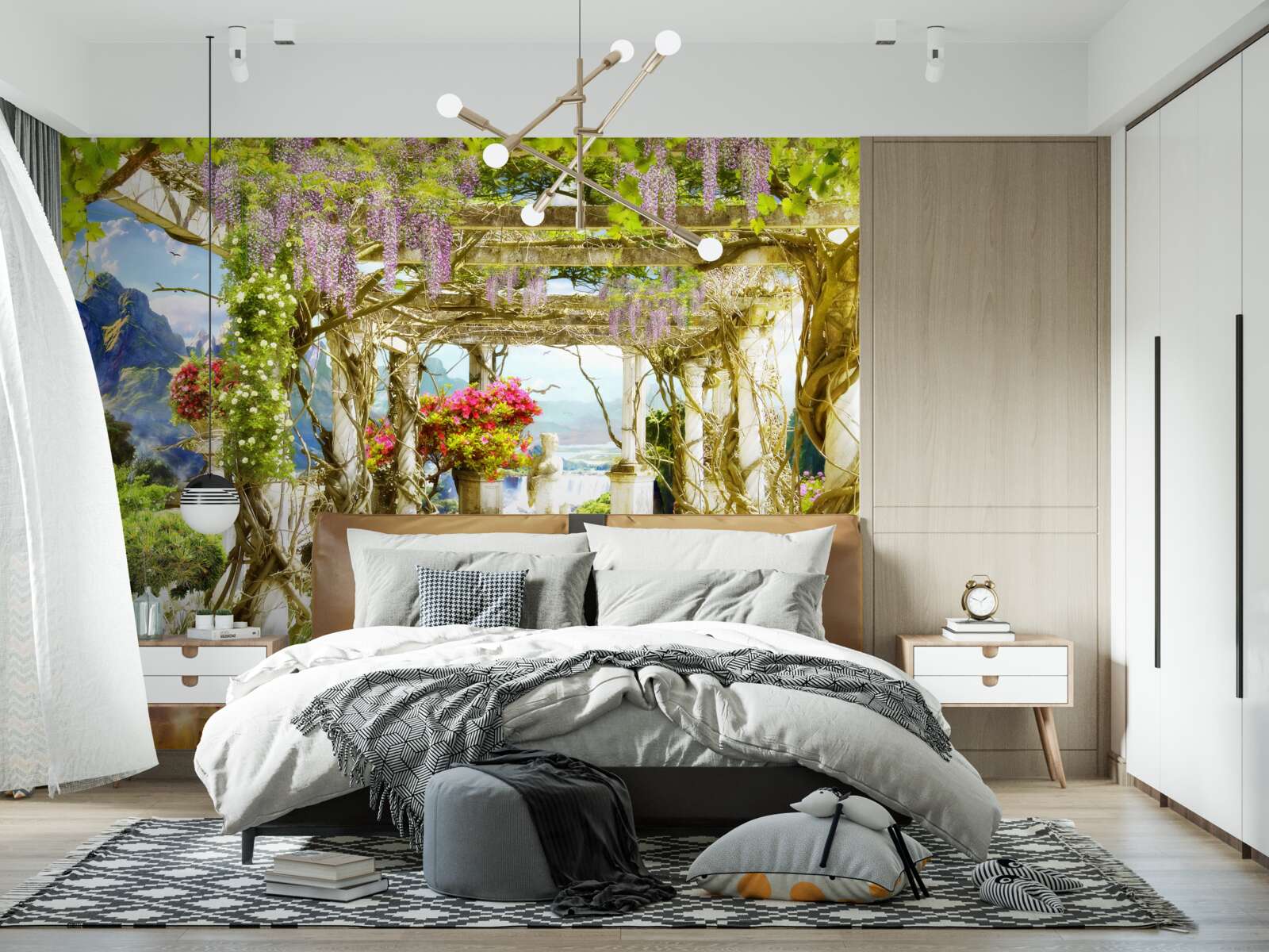 Fotobehang grieks terras badend in bloemen