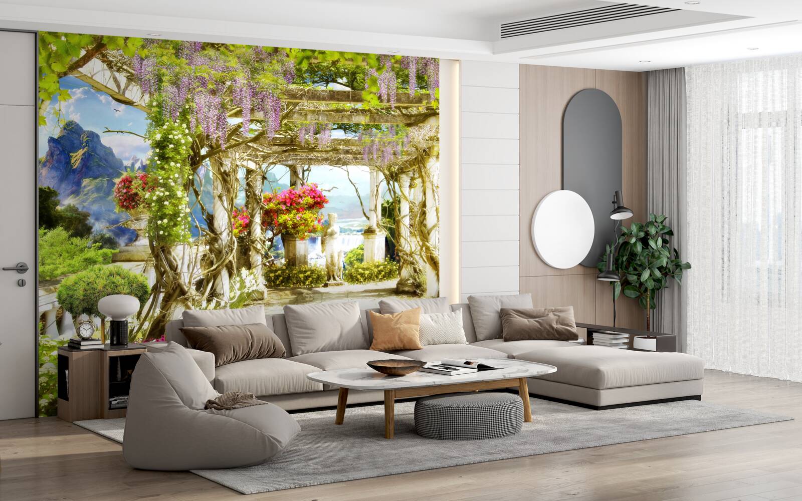 Fotobehang grieks terras badend in bloemen