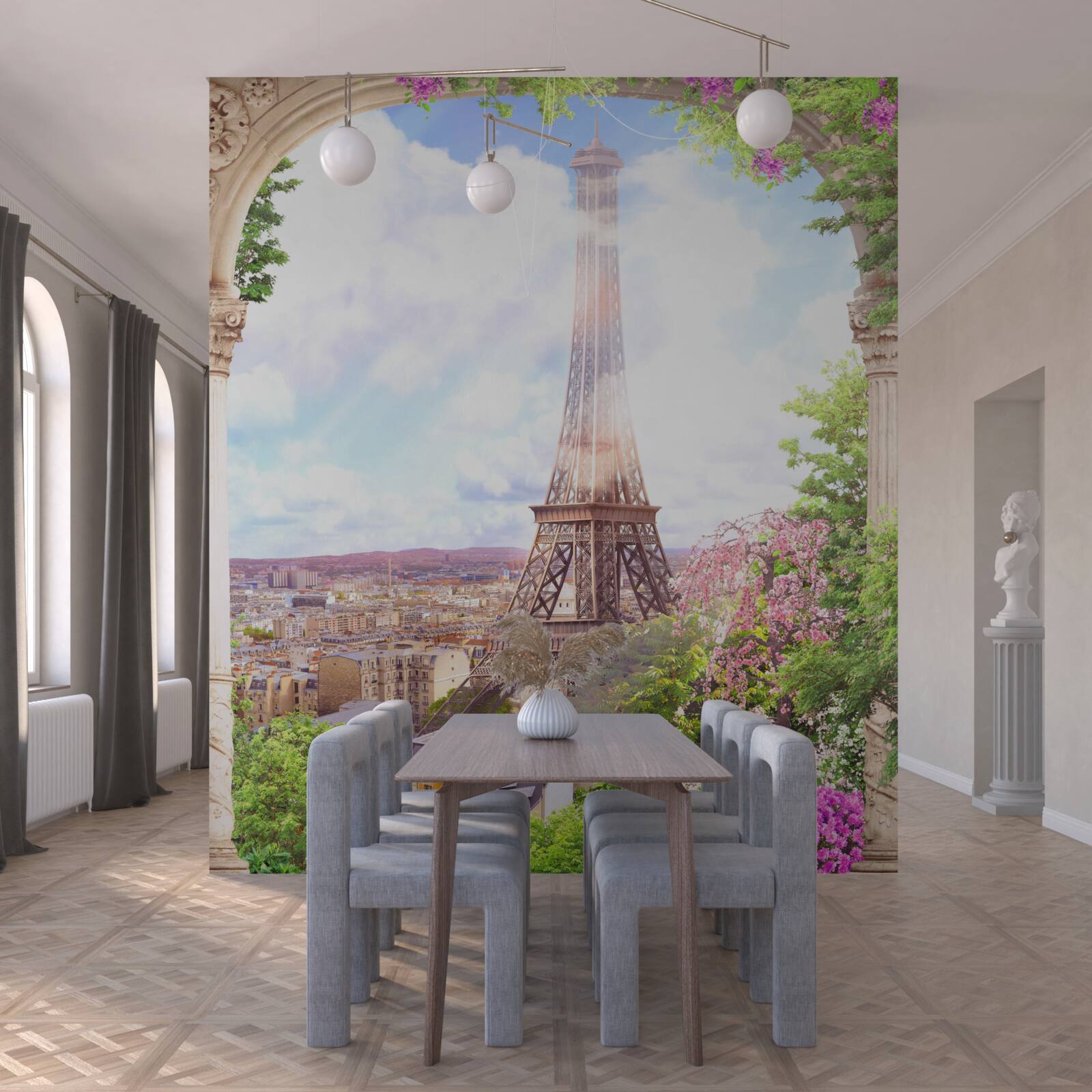 Fotobehang panorama van parijs met eiffeltoren