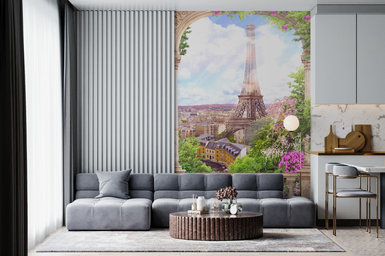 Fotobehang panorama van parijs met eiffeltoren