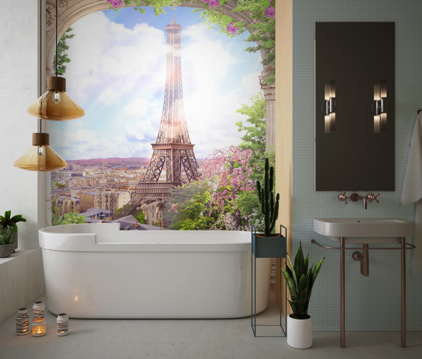 Fotobehang panorama van parijs met eiffeltoren