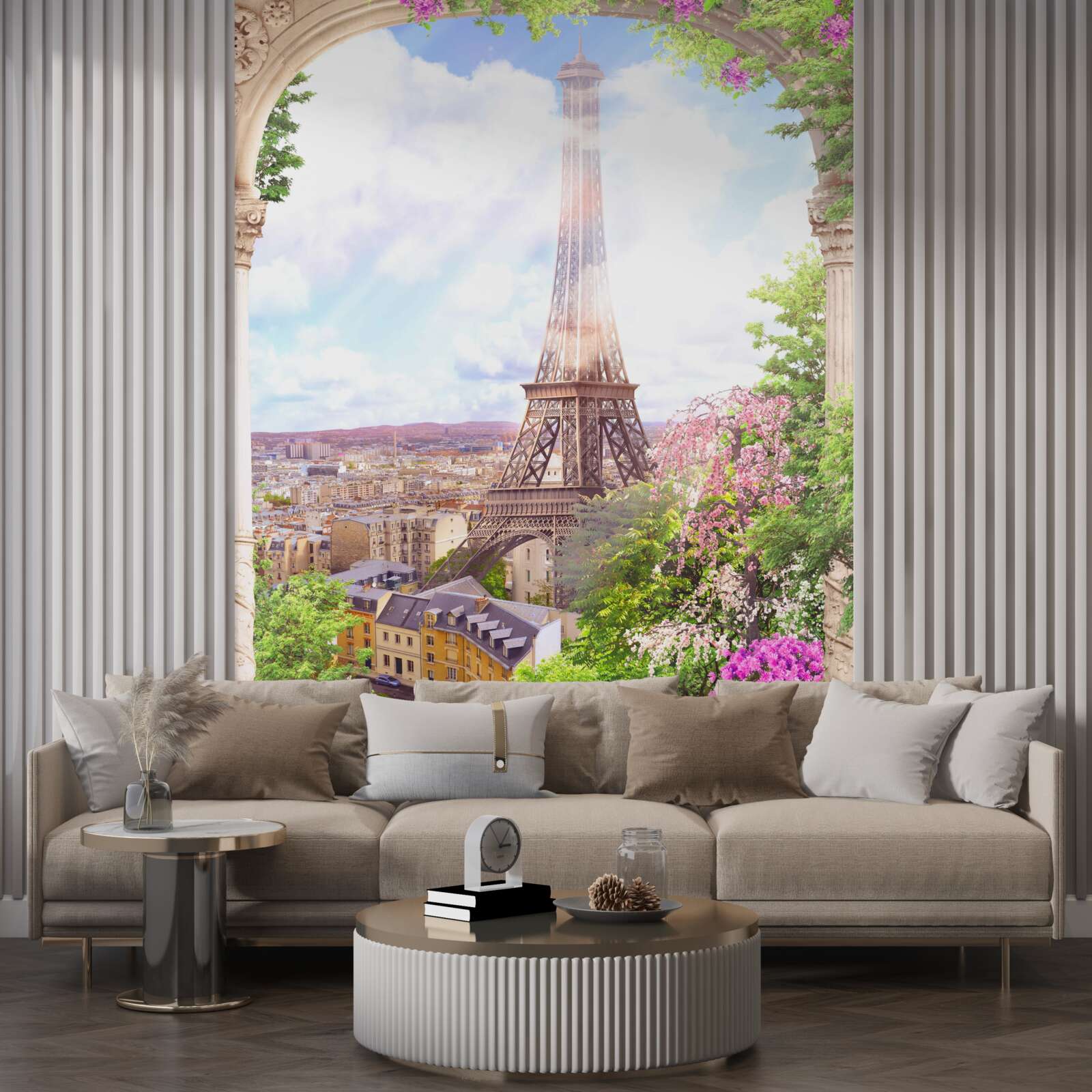 Fotobehang panorama van parijs met eiffeltoren