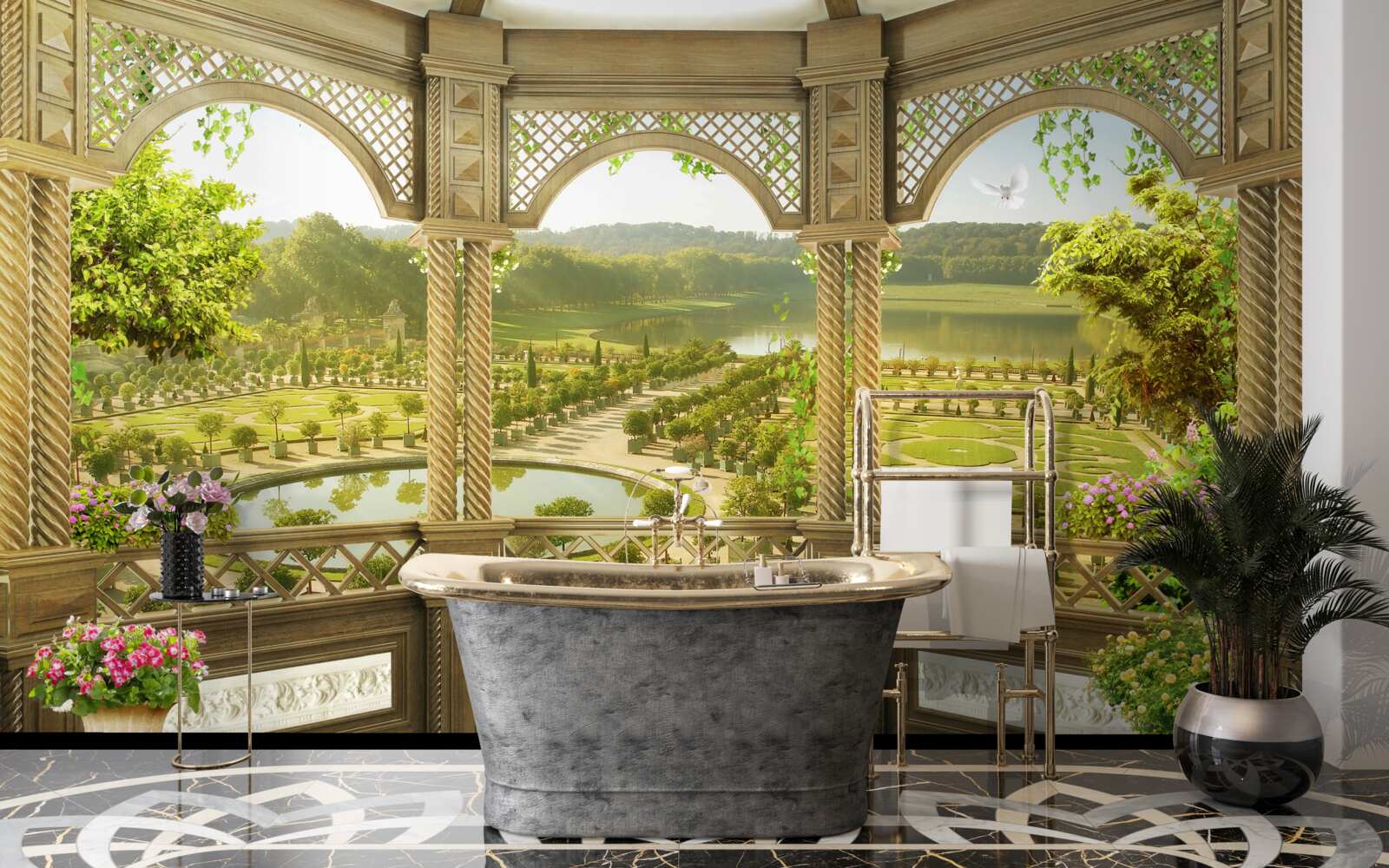 Fotobehang elegant gebeeldhouwd prieel