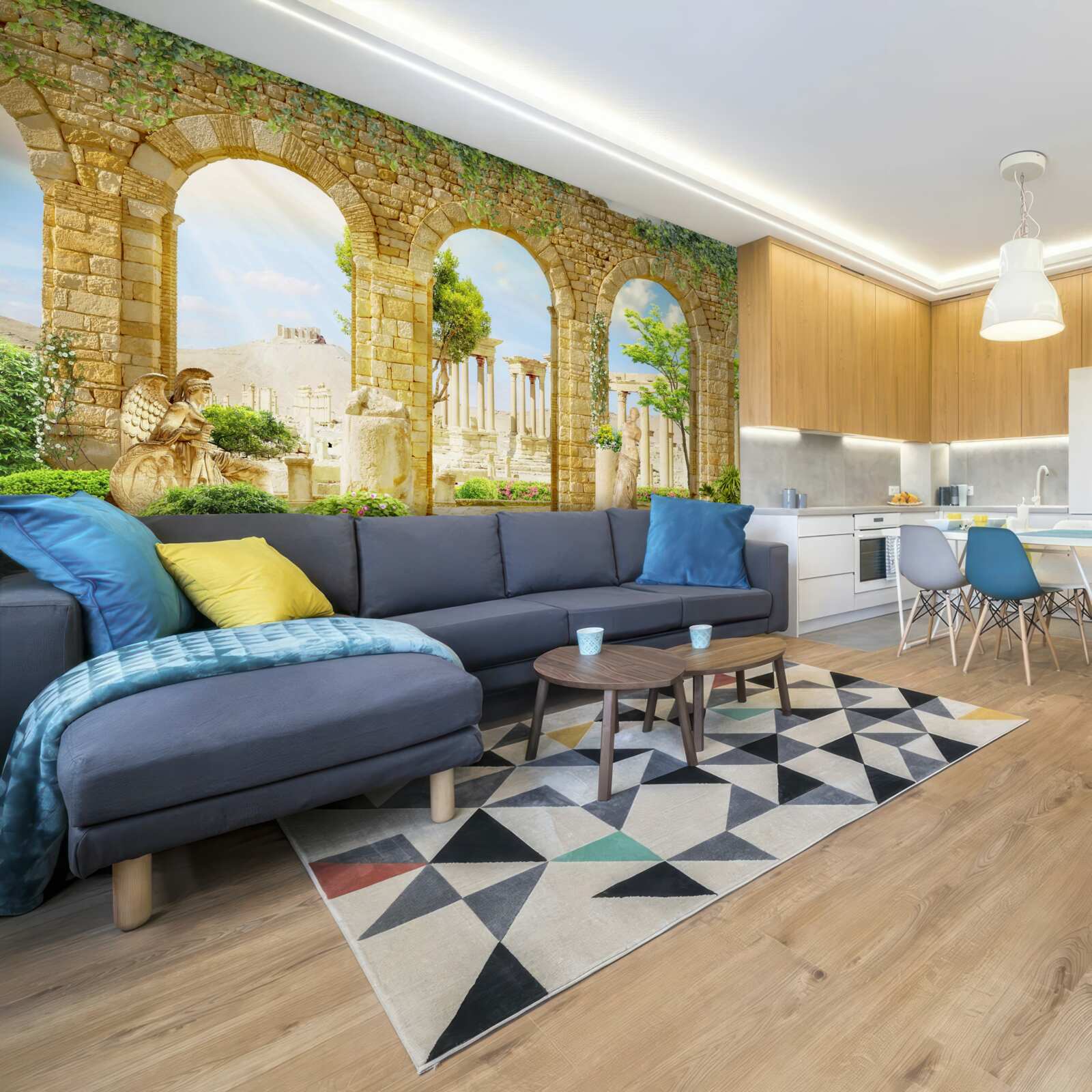 Fotobehang antieke vormen omringd door groen