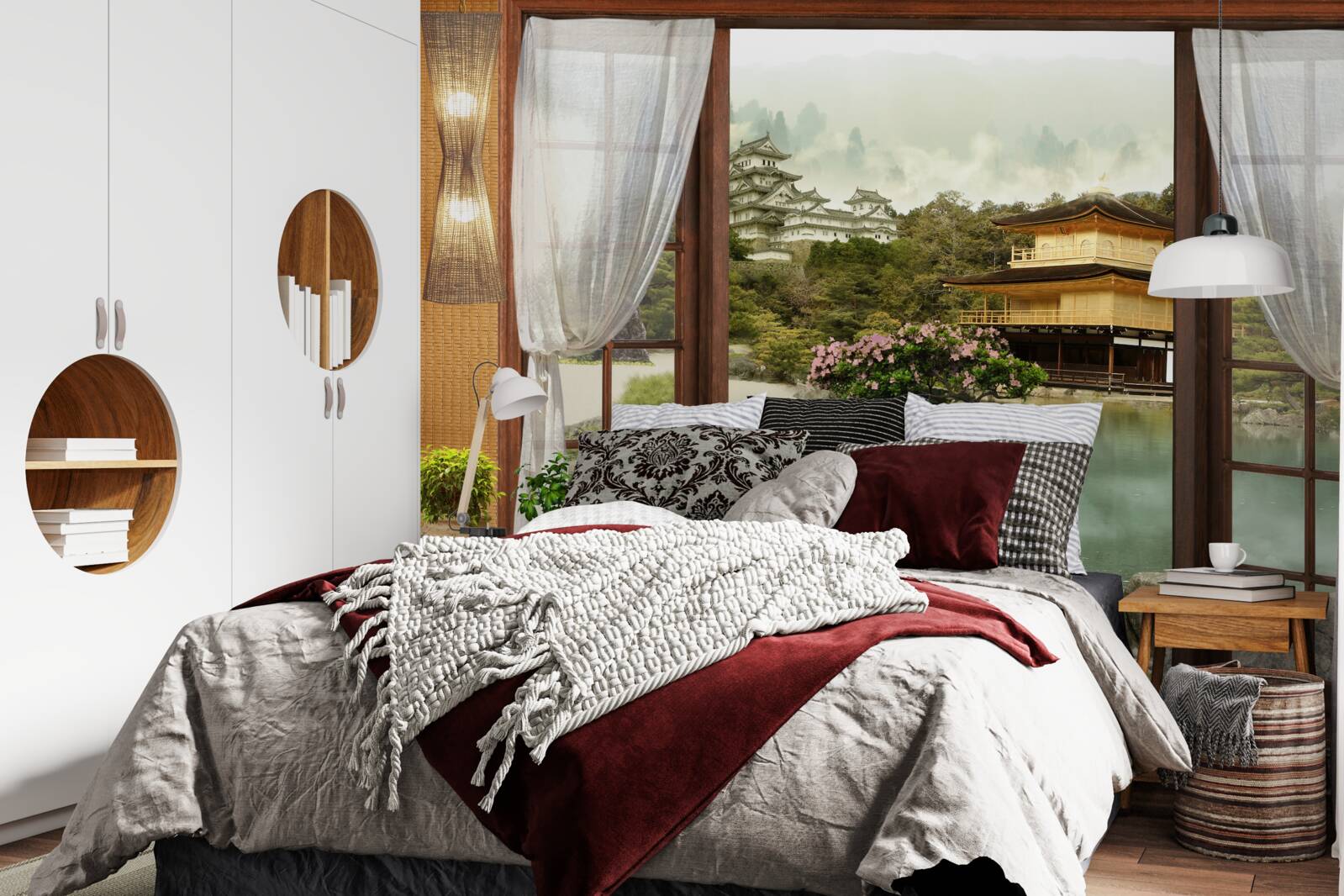 Fotobehang uitzicht vanuit een huis in oosterse stijl