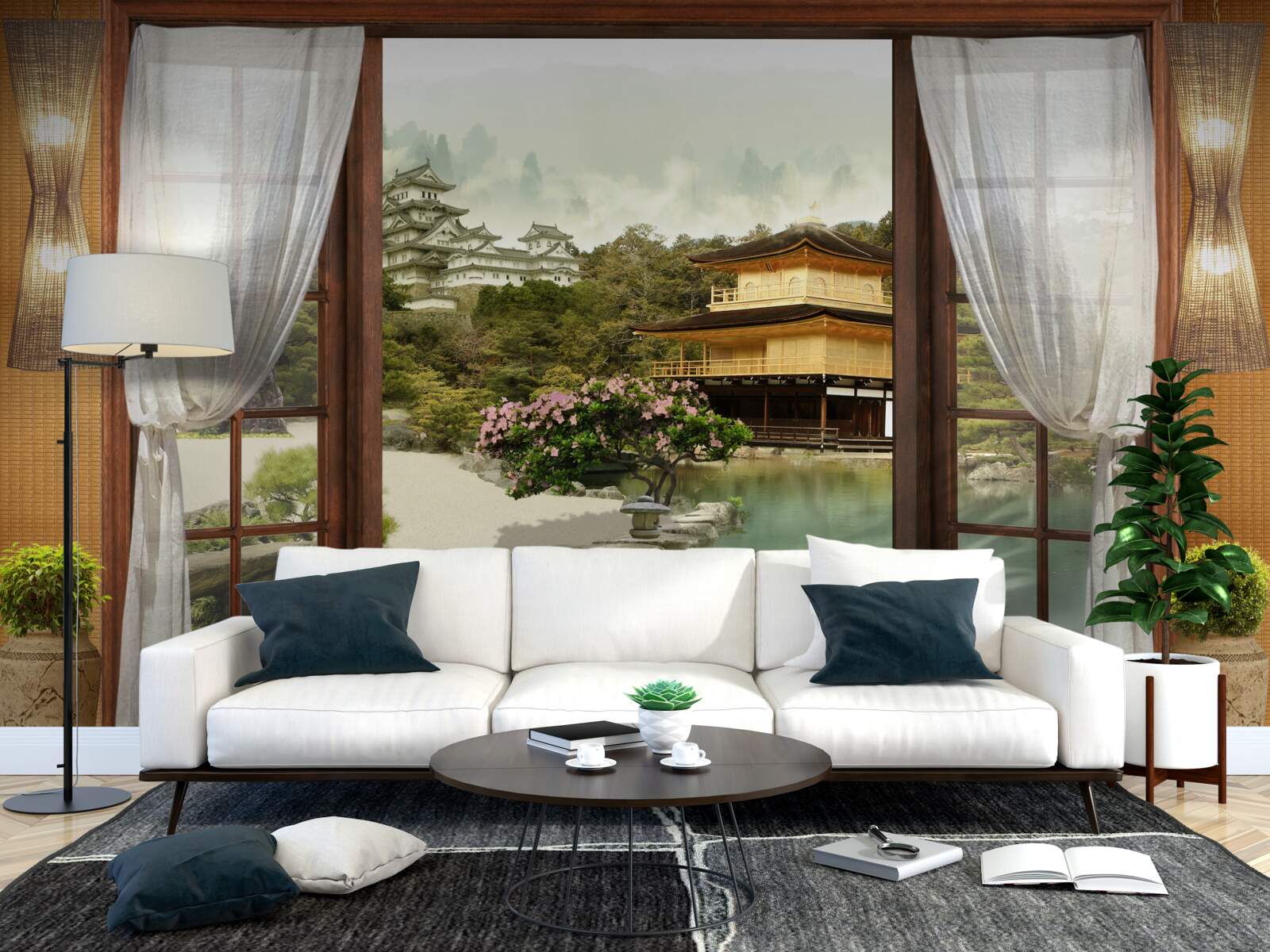 Fotobehang uitzicht vanuit een huis in oosterse stijl