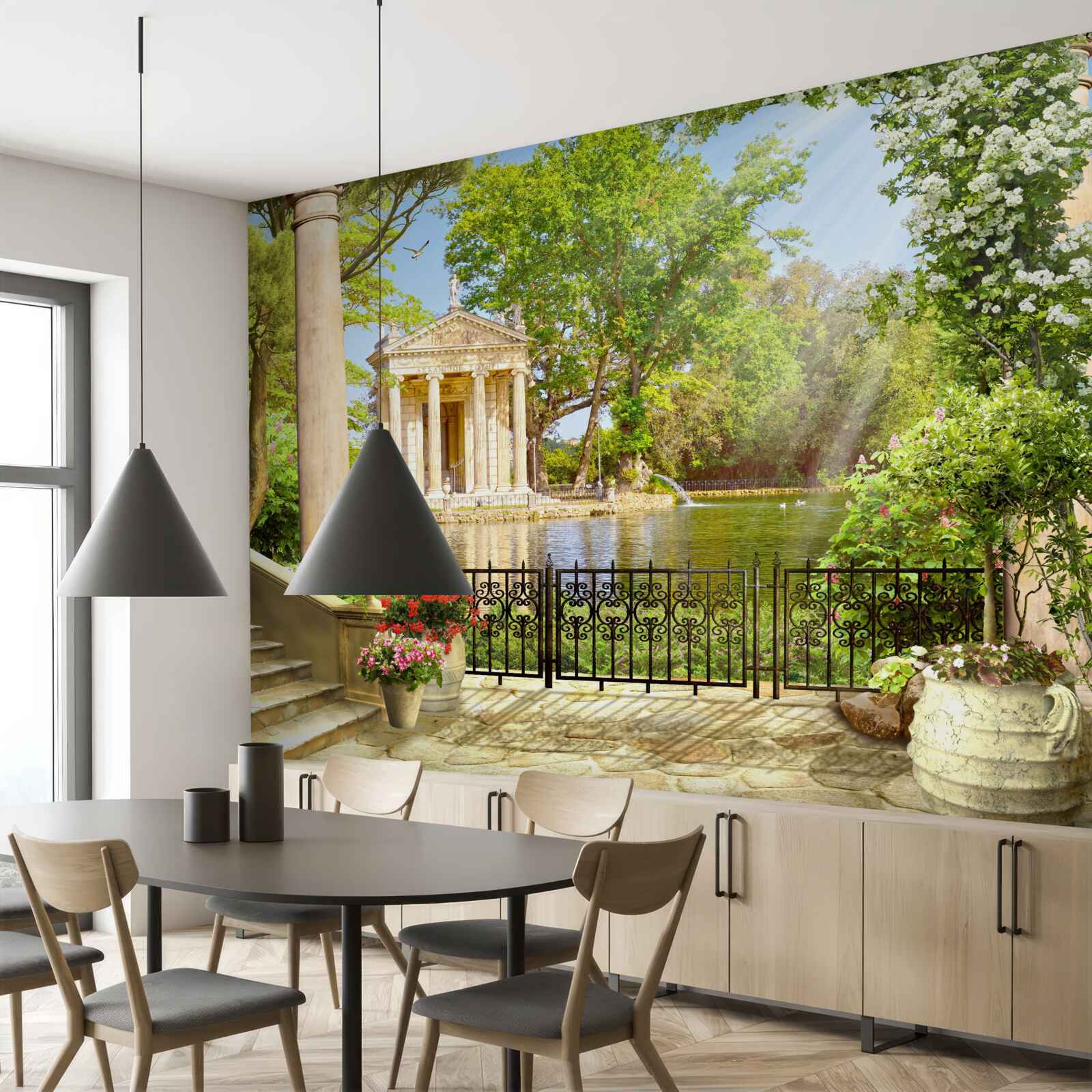 Fotobehang panorama van het meer en het paviljoen