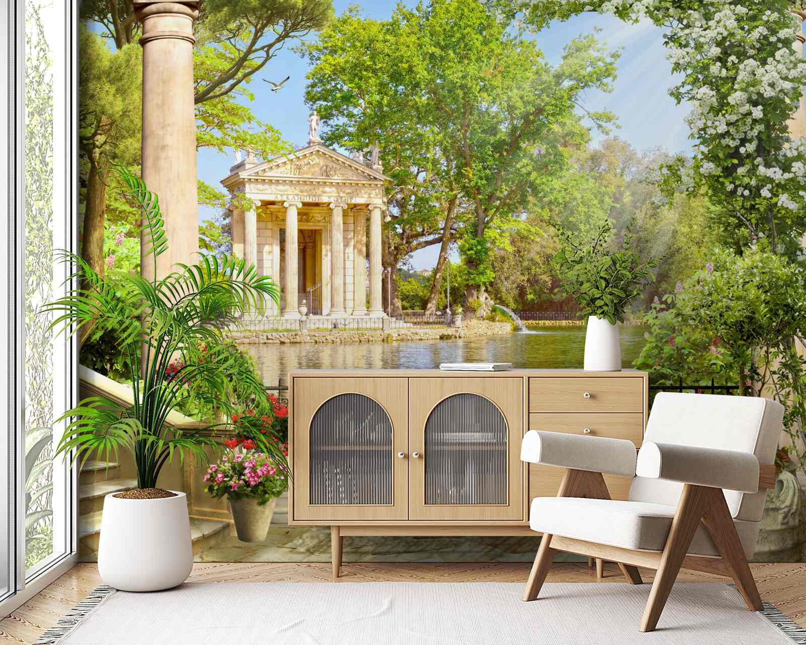 Fotobehang panorama van het meer en het paviljoen