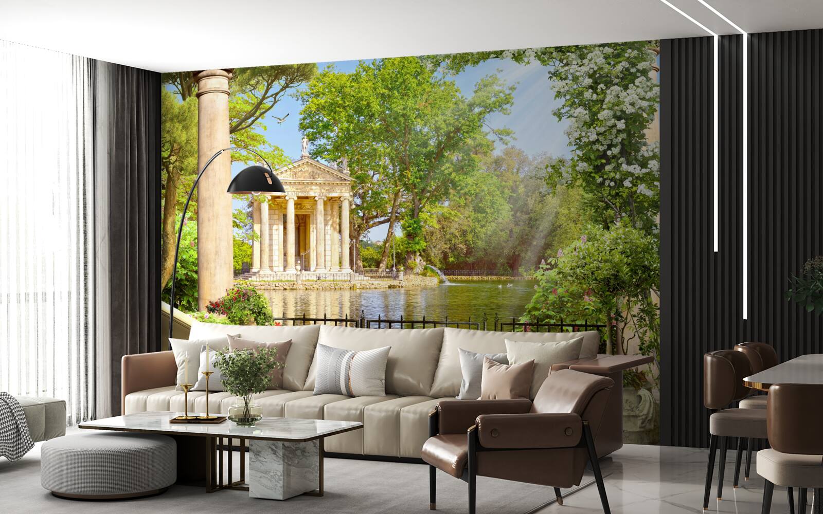 Fotobehang panorama van het meer en het paviljoen