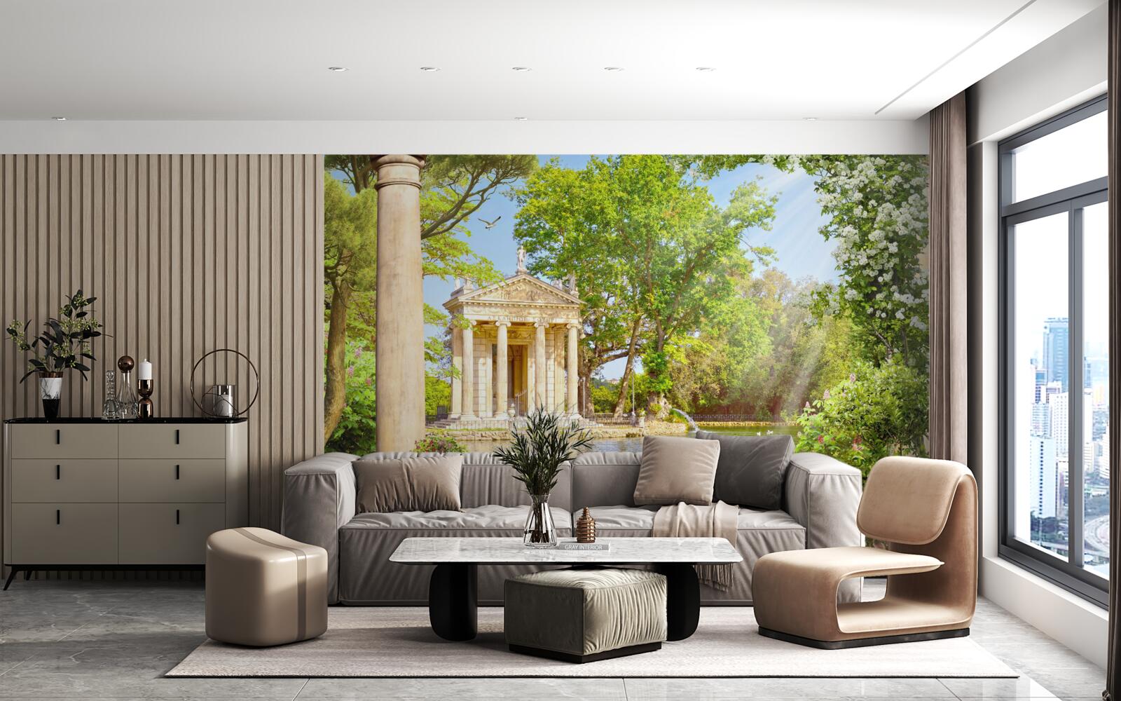 Fotobehang panorama van het meer en het paviljoen