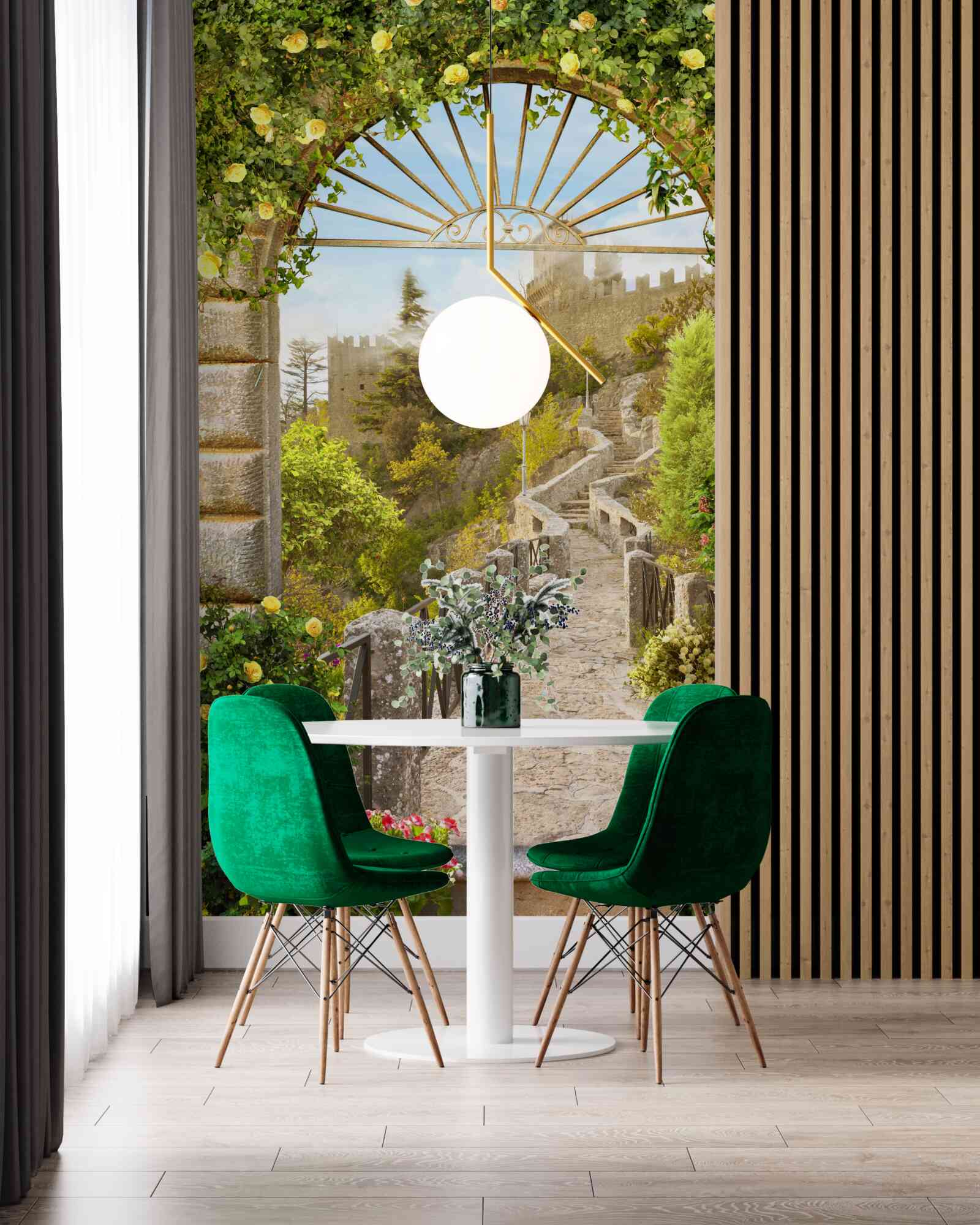 Fotobehang groene strik versierd met citroenen