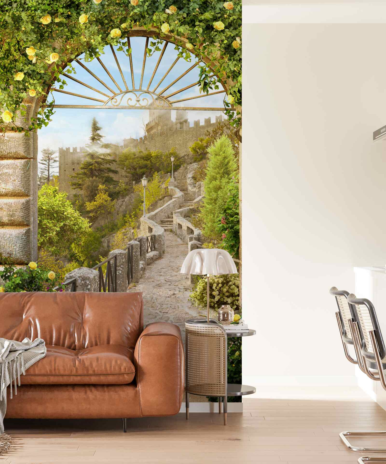 Fotobehang groene strik versierd met citroenen