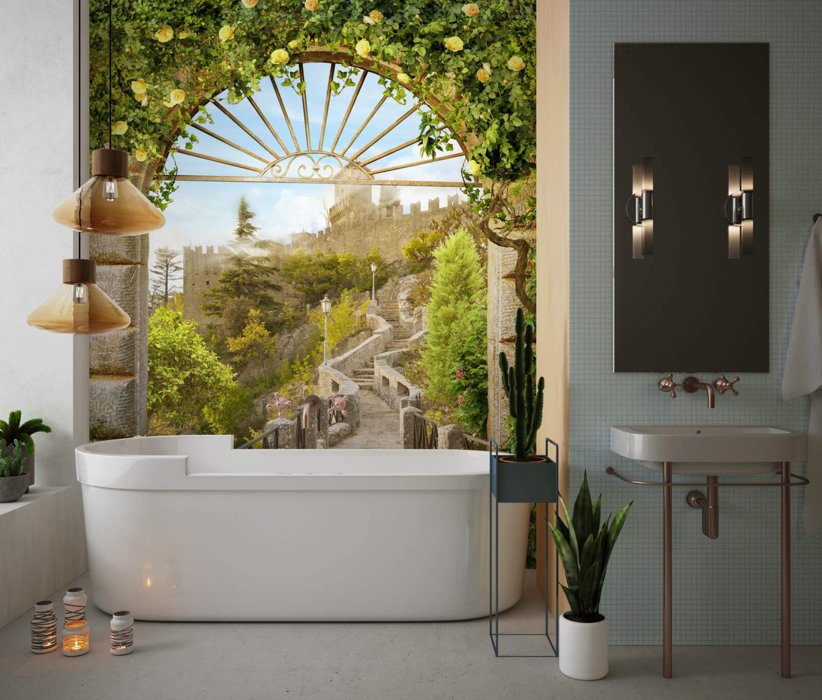 Fotobehang groene strik versierd met citroenen