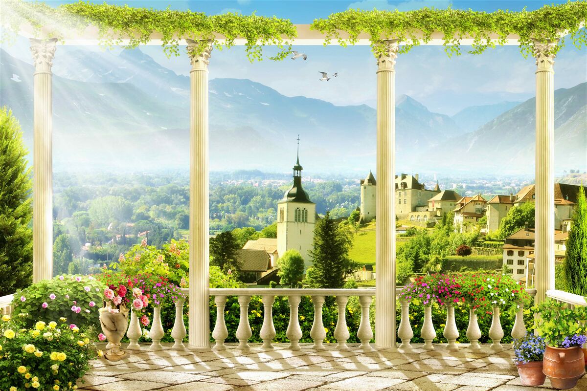 Fotobehang uitzicht op italië vanaf het balkon