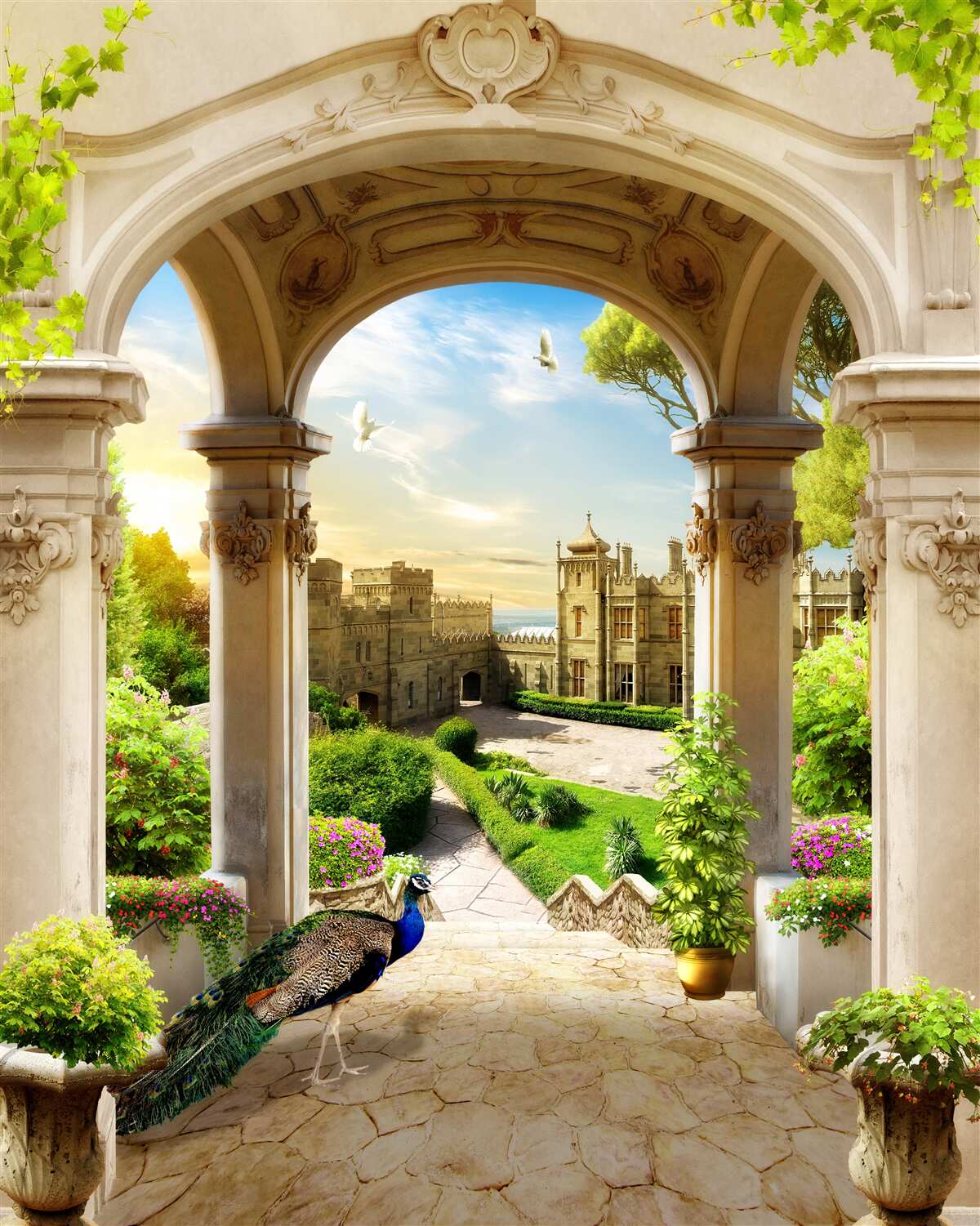 Fotobehang platform met kolommen