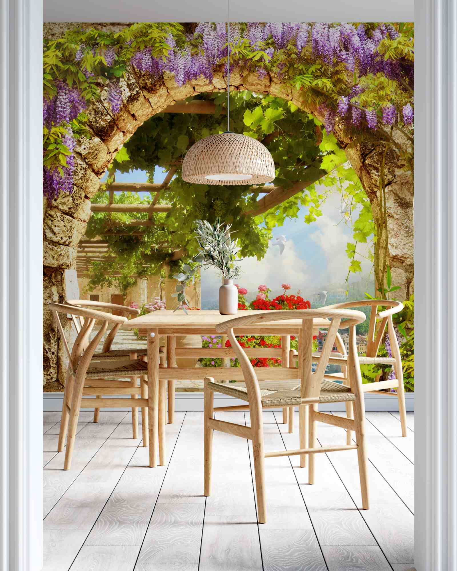 Fotobehang bloemen vulden het hele terras