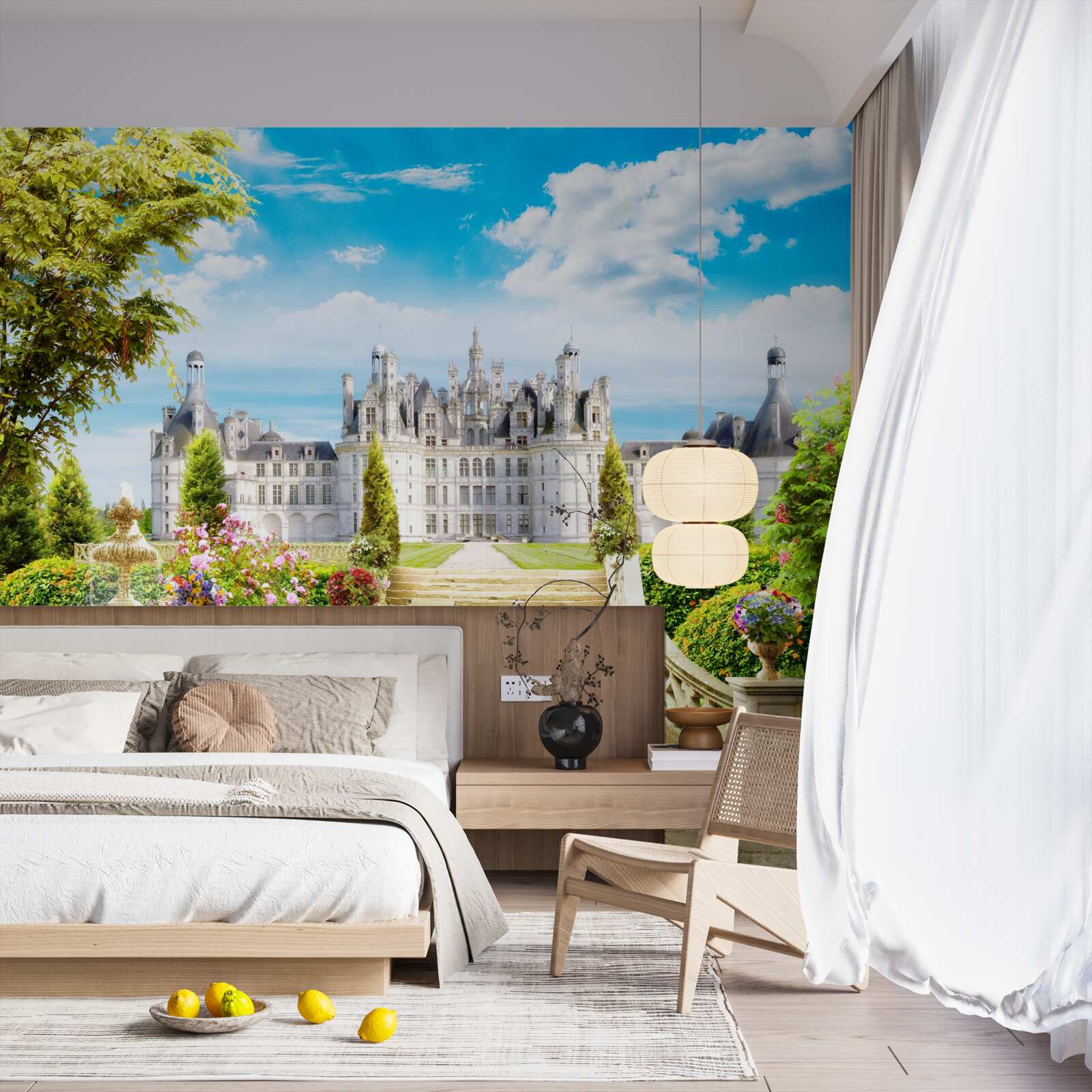 Fotobehang trappen naar het gazon bij het kasteel