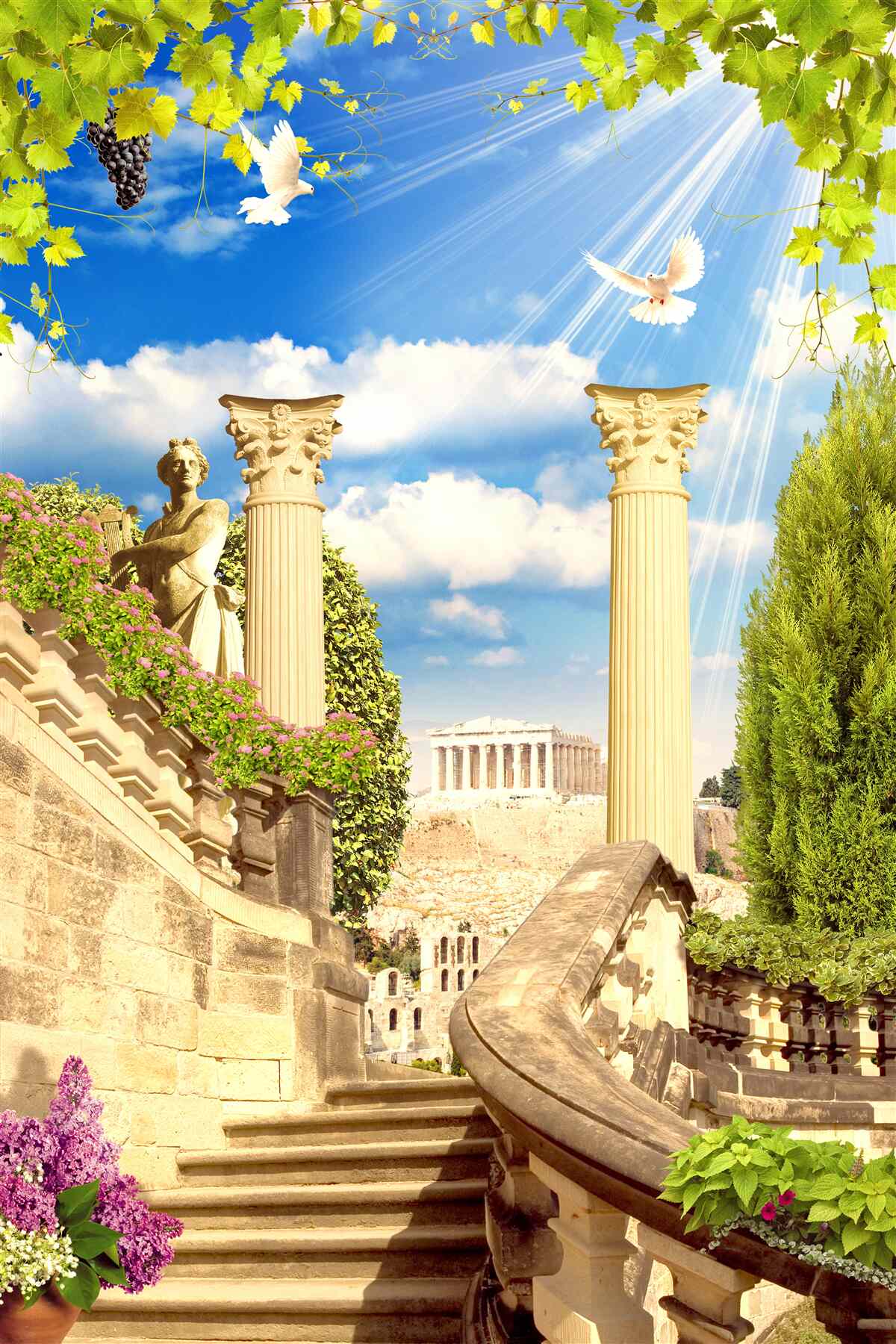 Fotobehang Zuilen en beeldhouwwerk in Griekse stijl