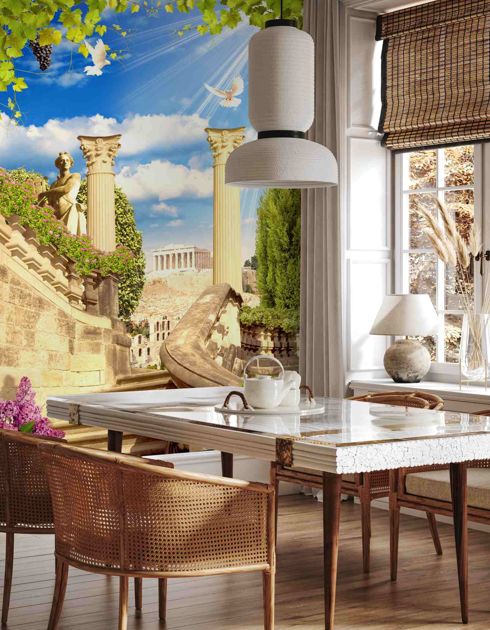 Fotobehang Zuilen en beeldhouwwerk in Griekse stijl