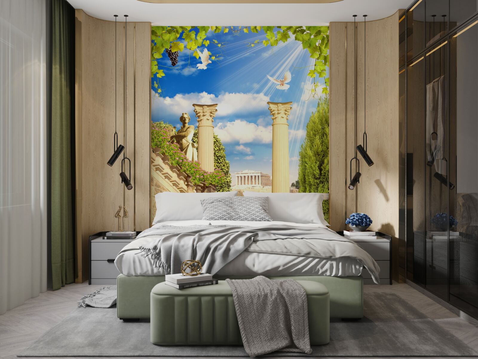 Fotobehang Zuilen en beeldhouwwerk in Griekse stijl