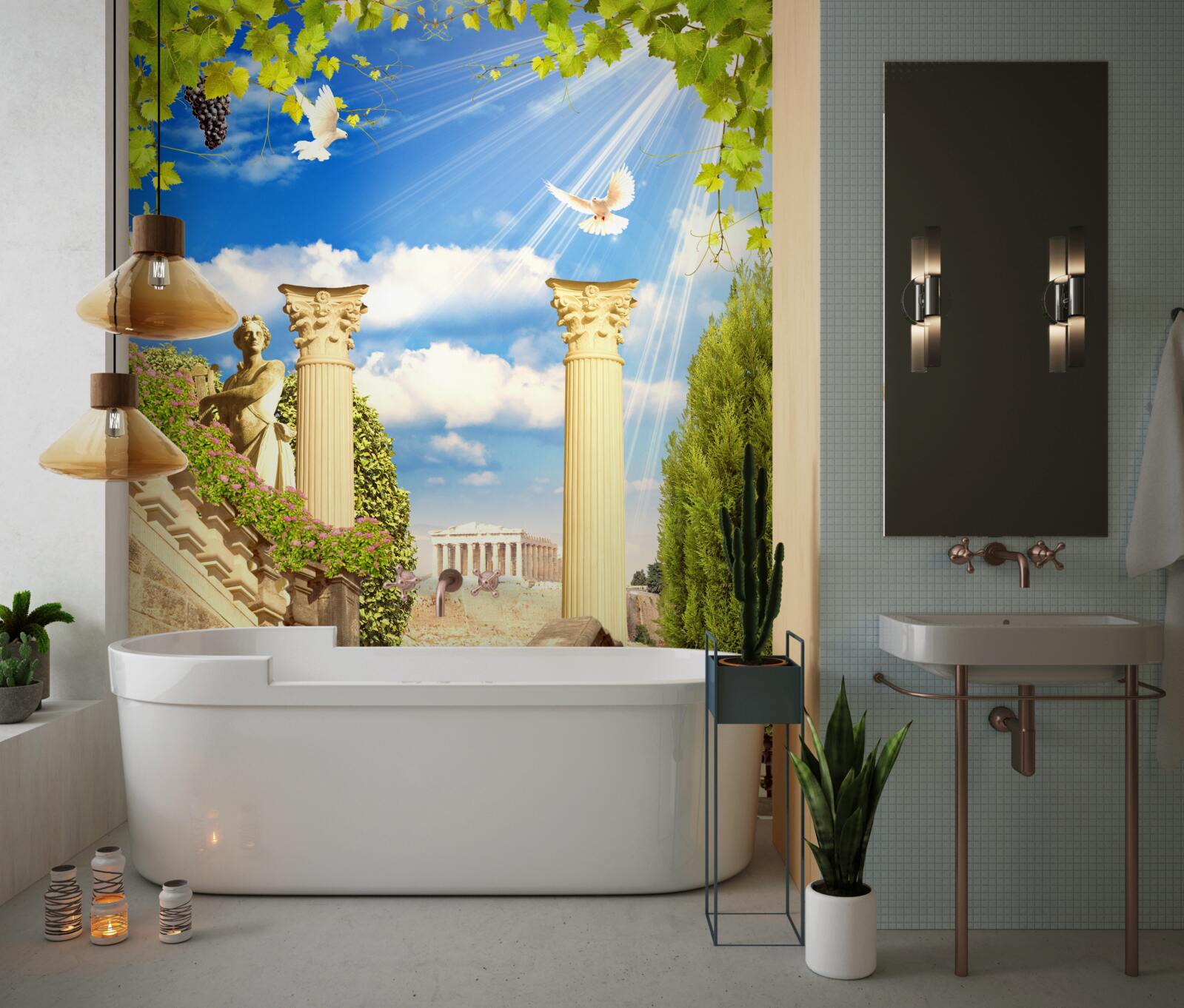 Fotobehang Zuilen en beeldhouwwerk in Griekse stijl