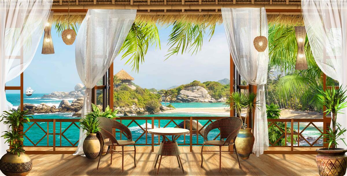 Fotobehang veranda op een exotisch eiland
