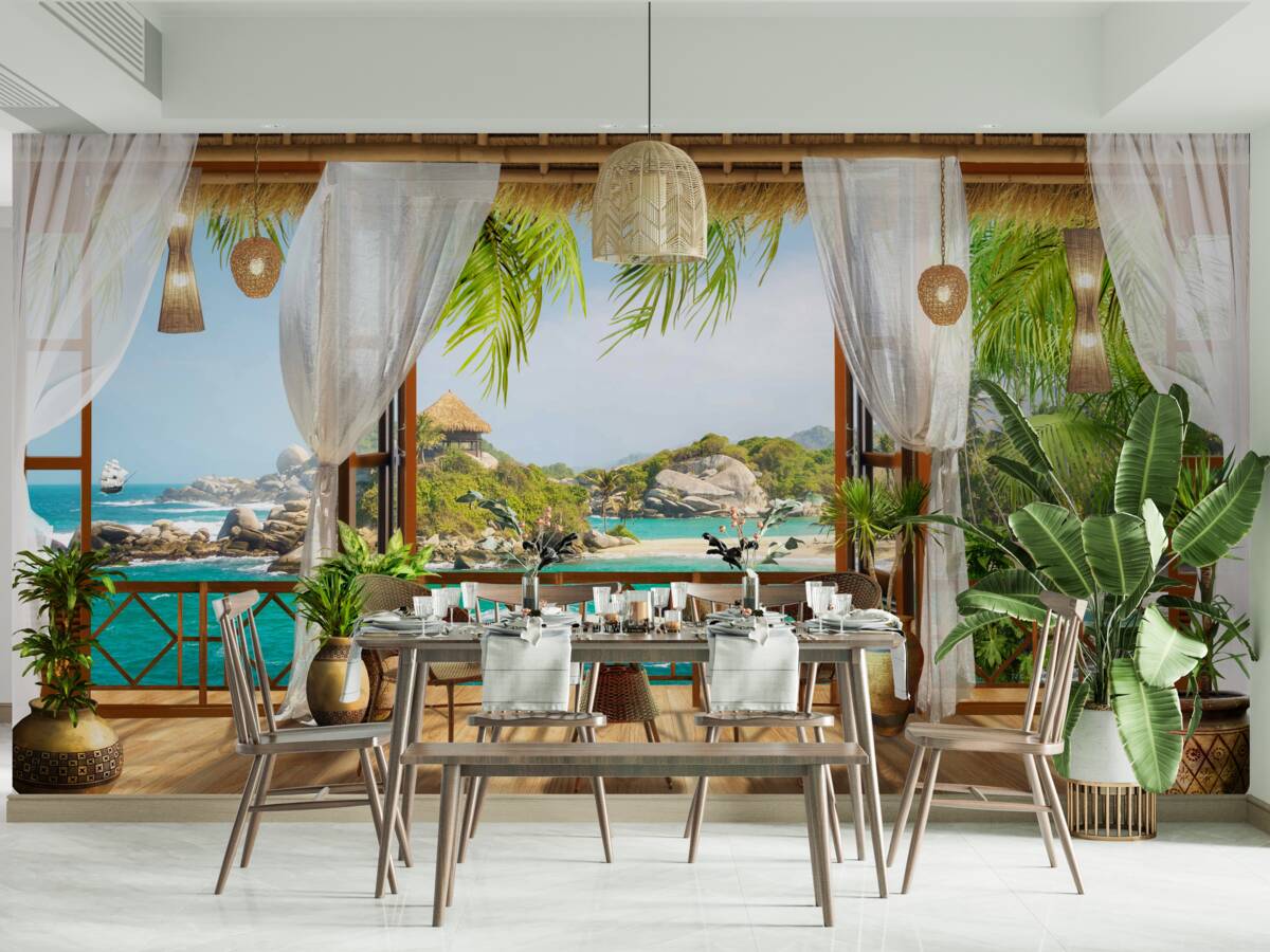 Fotobehang veranda op een exotisch eiland