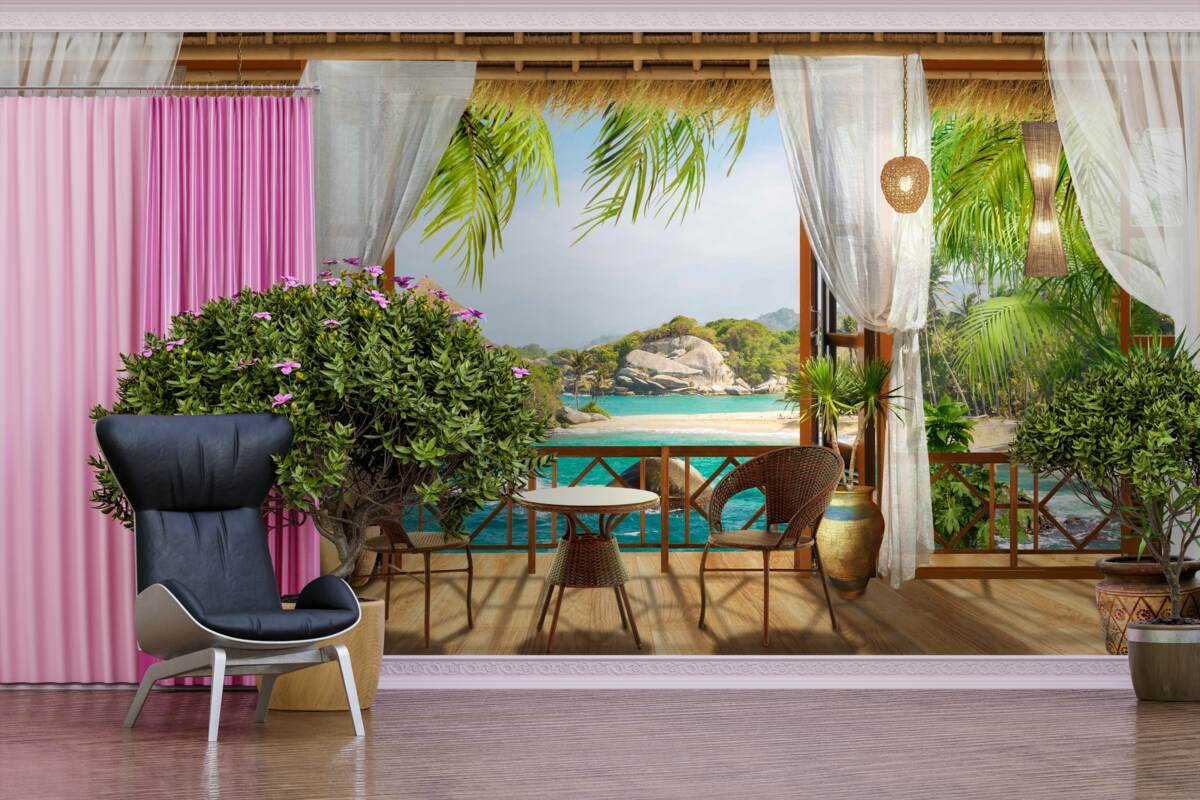 Fotobehang veranda op een exotisch eiland