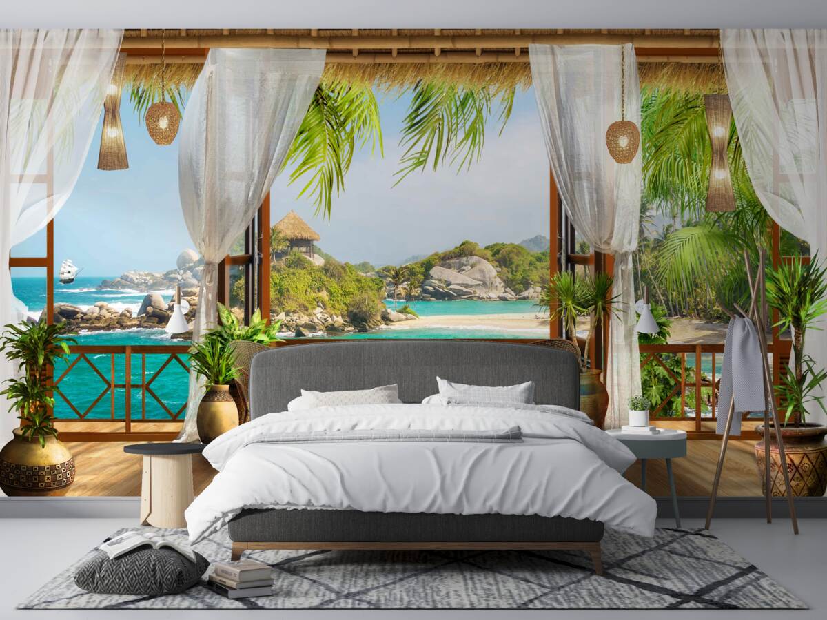 Fotobehang veranda op een exotisch eiland