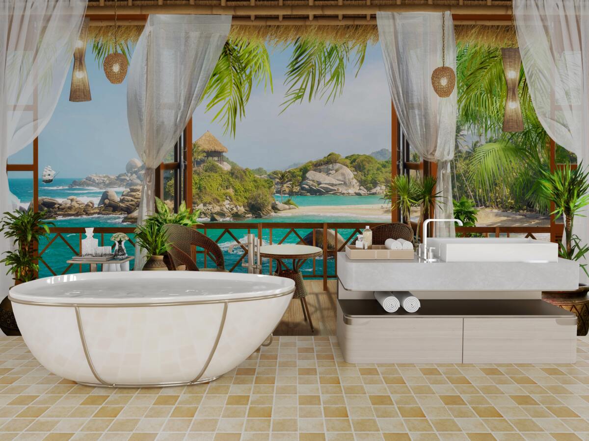 Fotobehang veranda op een exotisch eiland