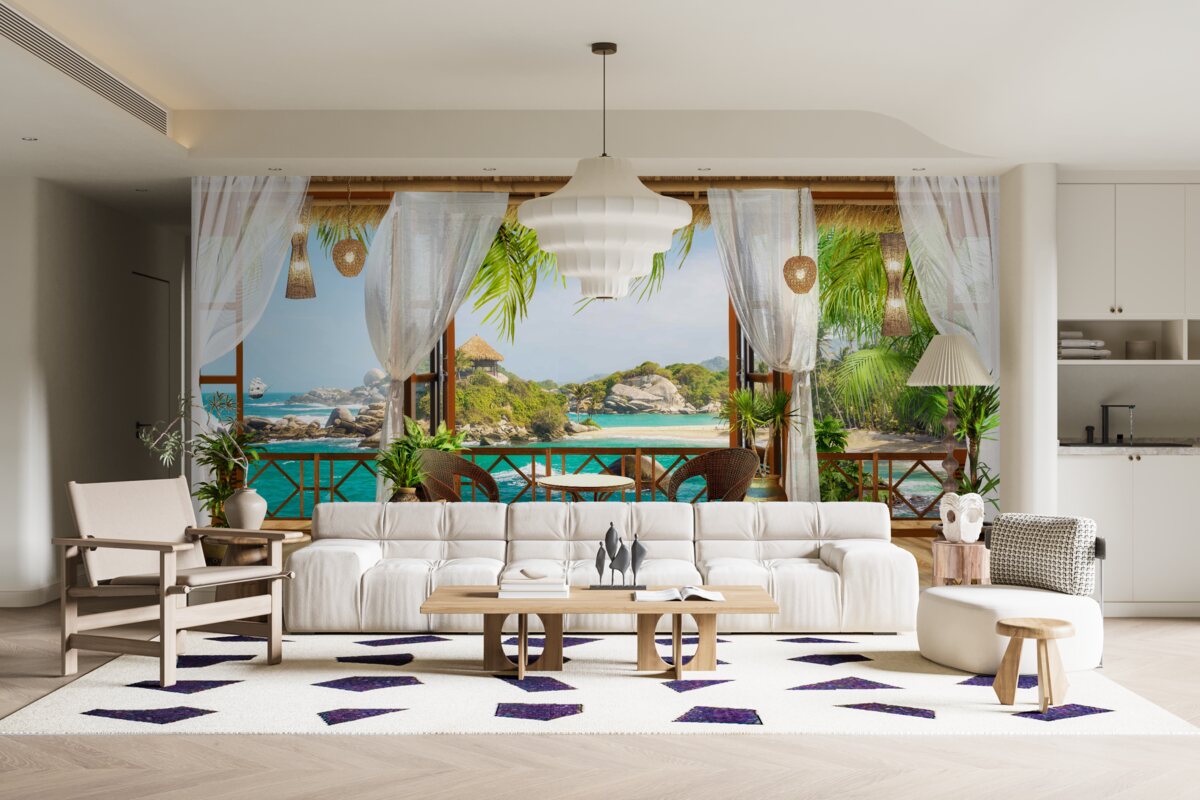 Fotobehang veranda op een exotisch eiland