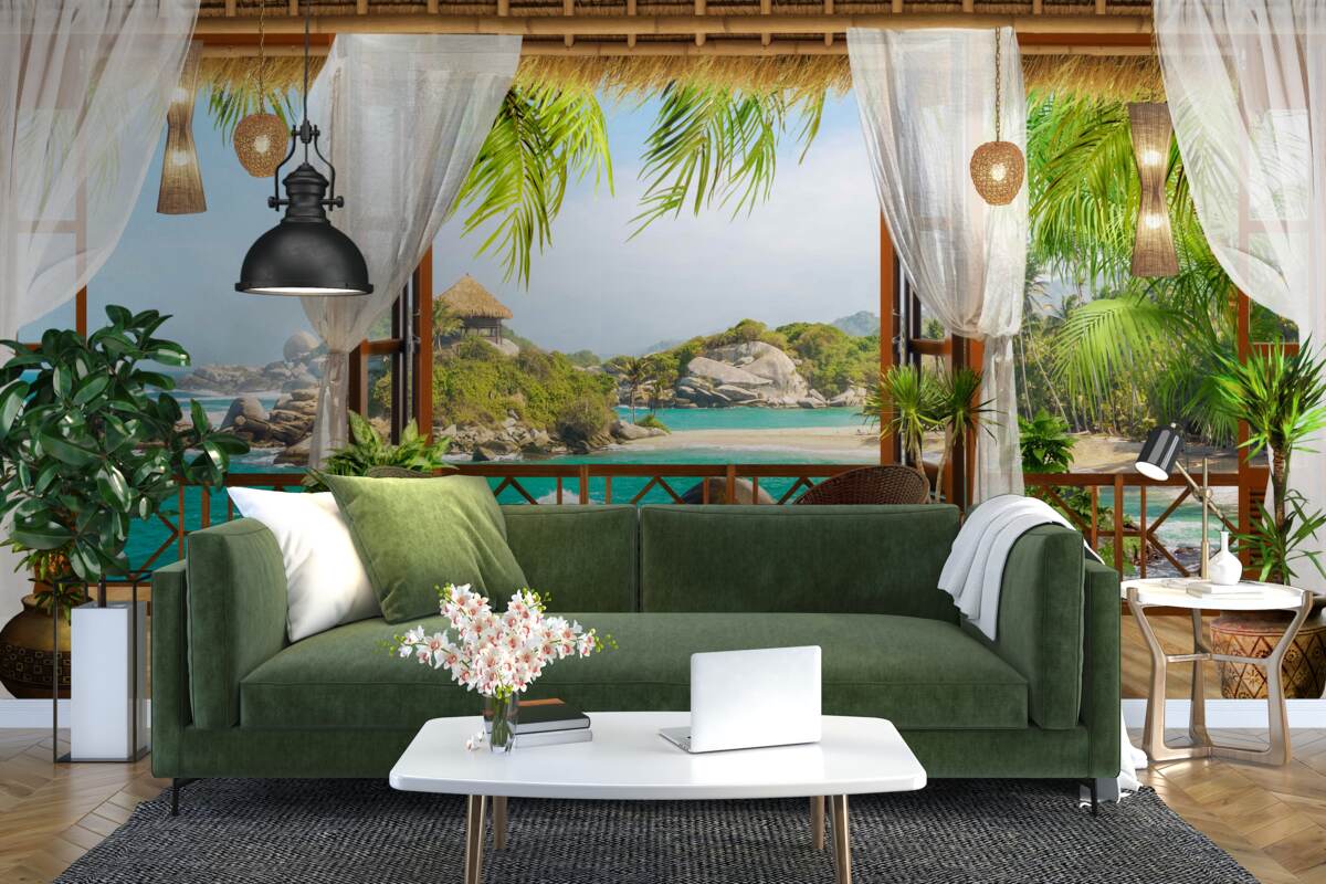 Fotobehang veranda op een exotisch eiland