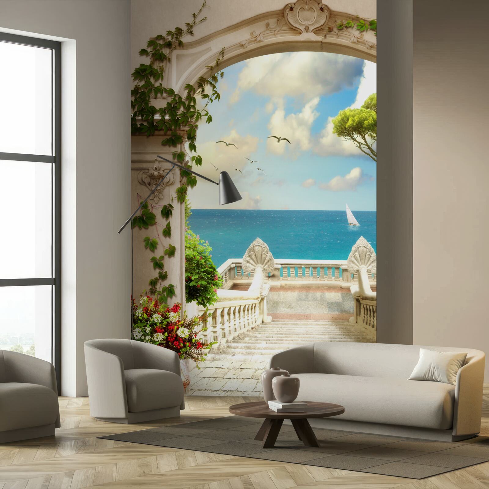 Fotobehang doorgang naar een plek met een prachtig uitzicht op zee