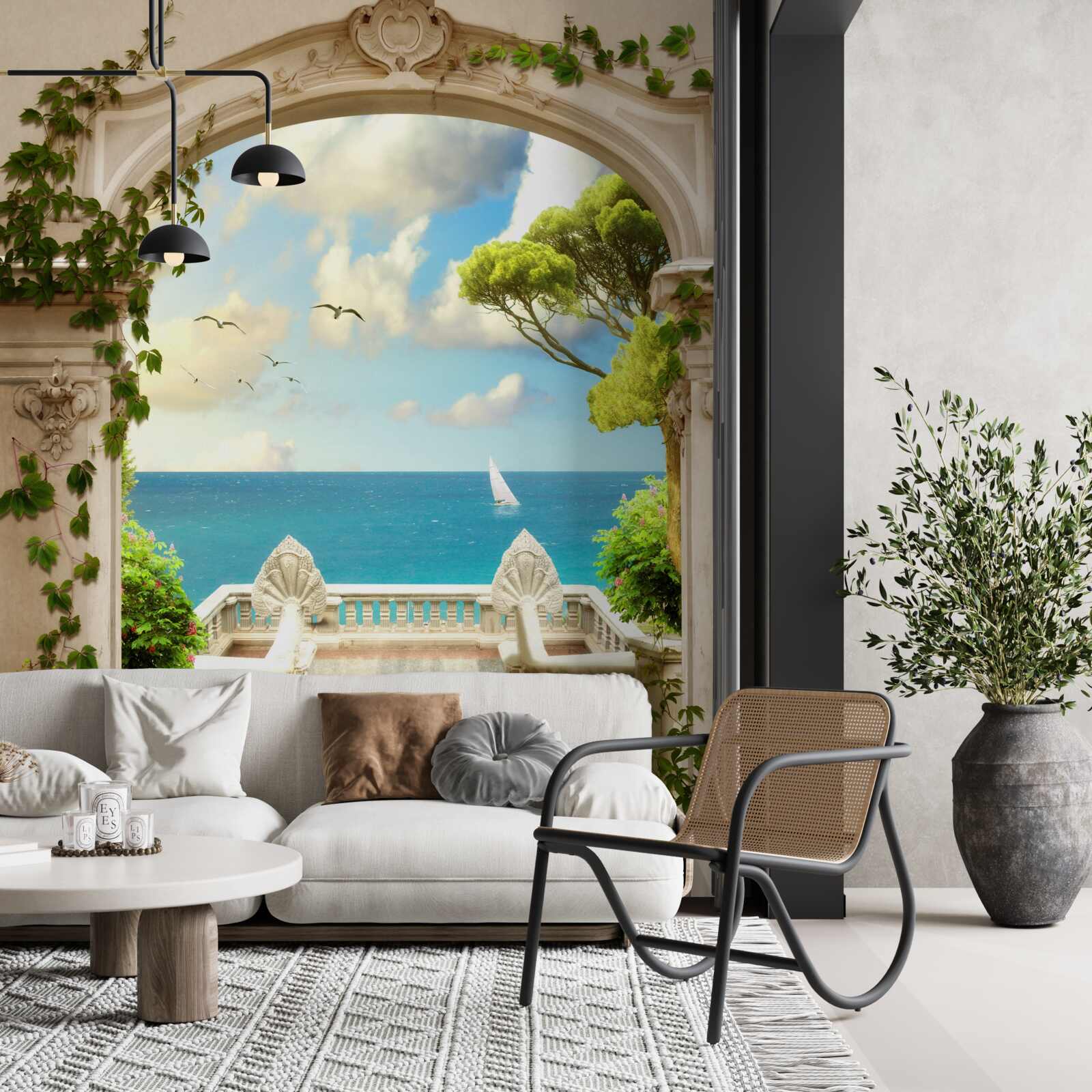 Fotobehang doorgang naar een plek met een prachtig uitzicht op zee