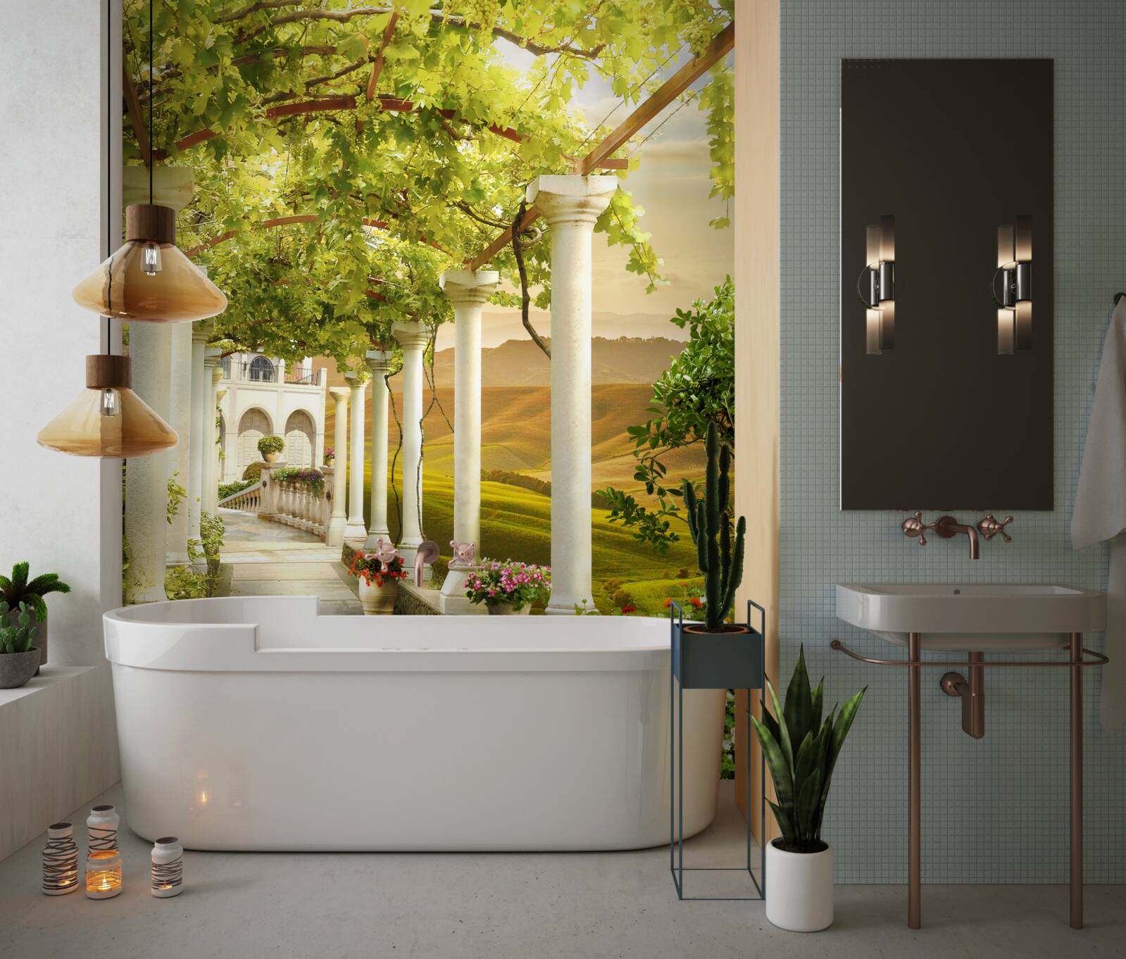 Fotobehang de wijnranken wikkelen zich rond de kolommen