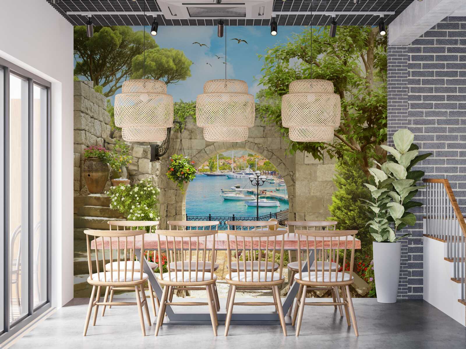 Fotobehang weg met uitzicht op zee