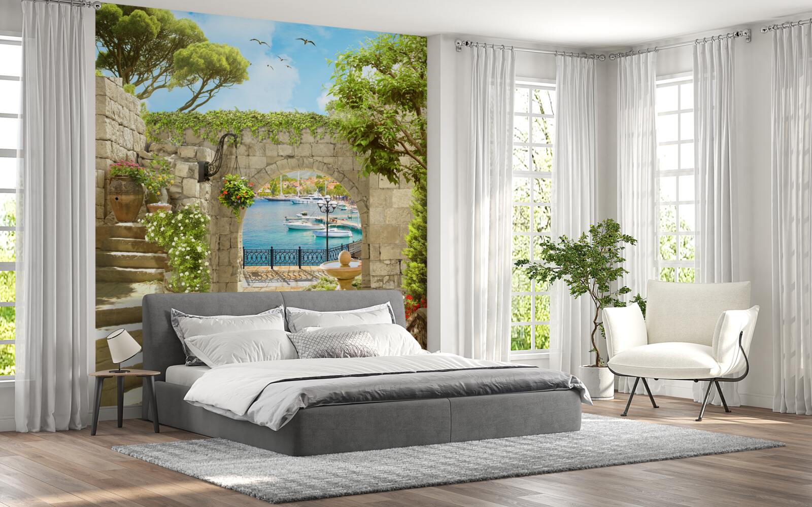 Fotobehang weg met uitzicht op zee