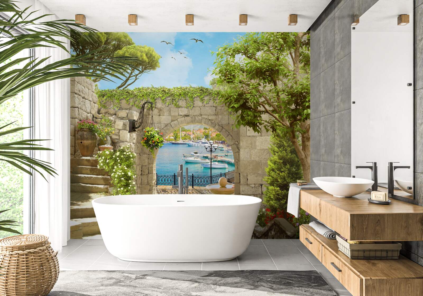 Fotobehang weg met uitzicht op zee