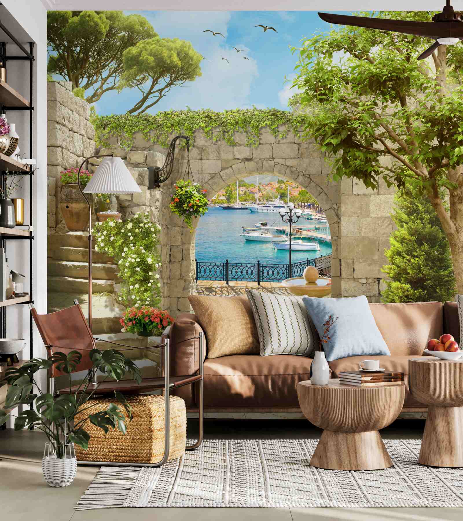 Fotobehang weg met uitzicht op zee