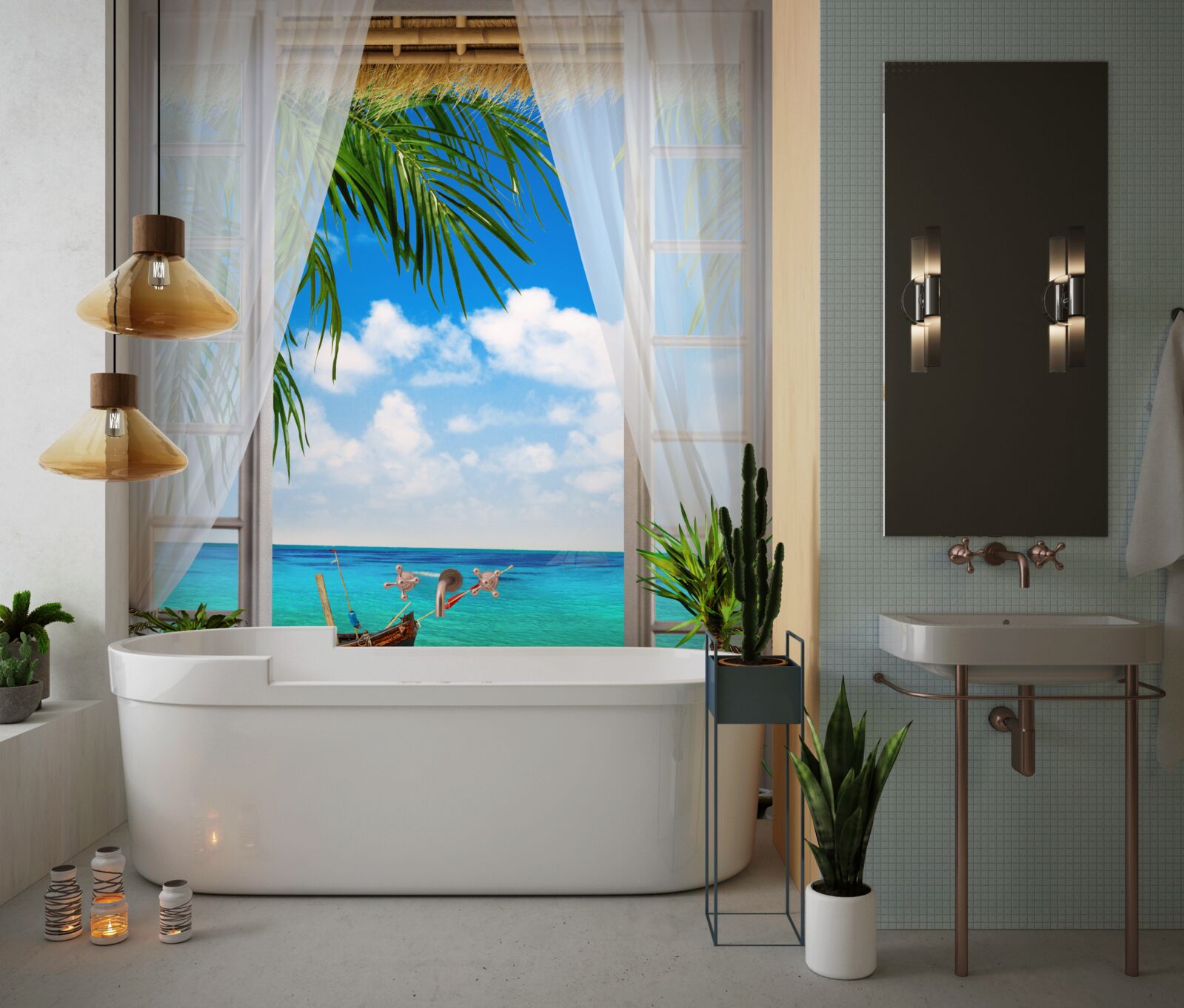 Fotobehang toegang tot de zee en boten