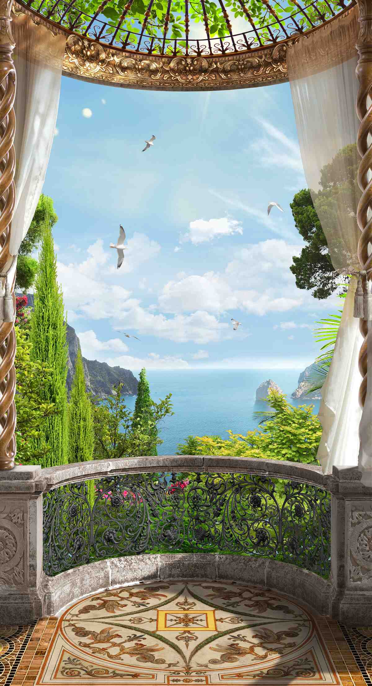 Fotobehang het prachtige uitzicht vanaf het balkon