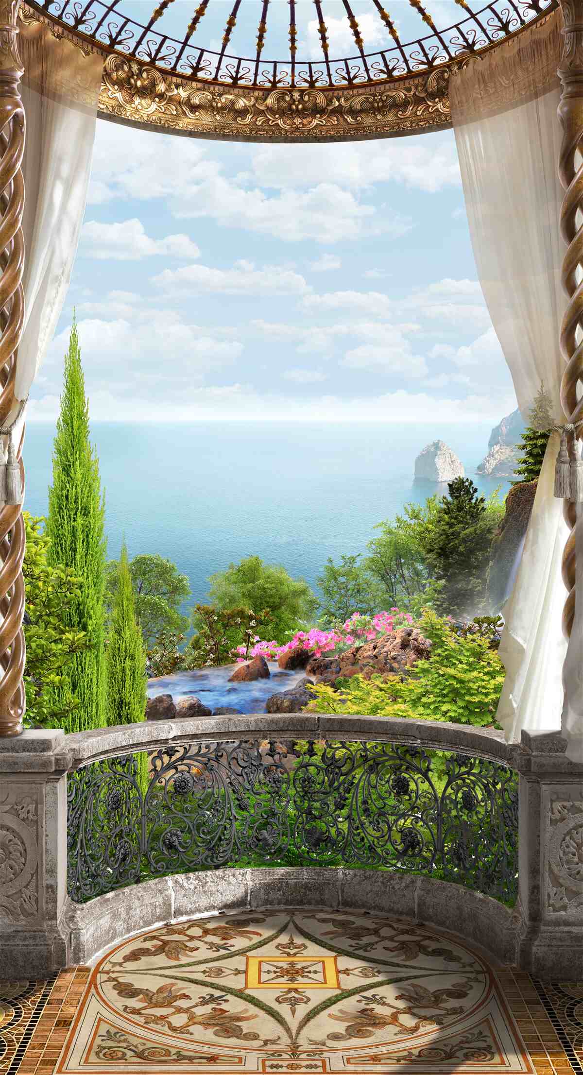 Fotobehang balkon met prachtig uitzicht