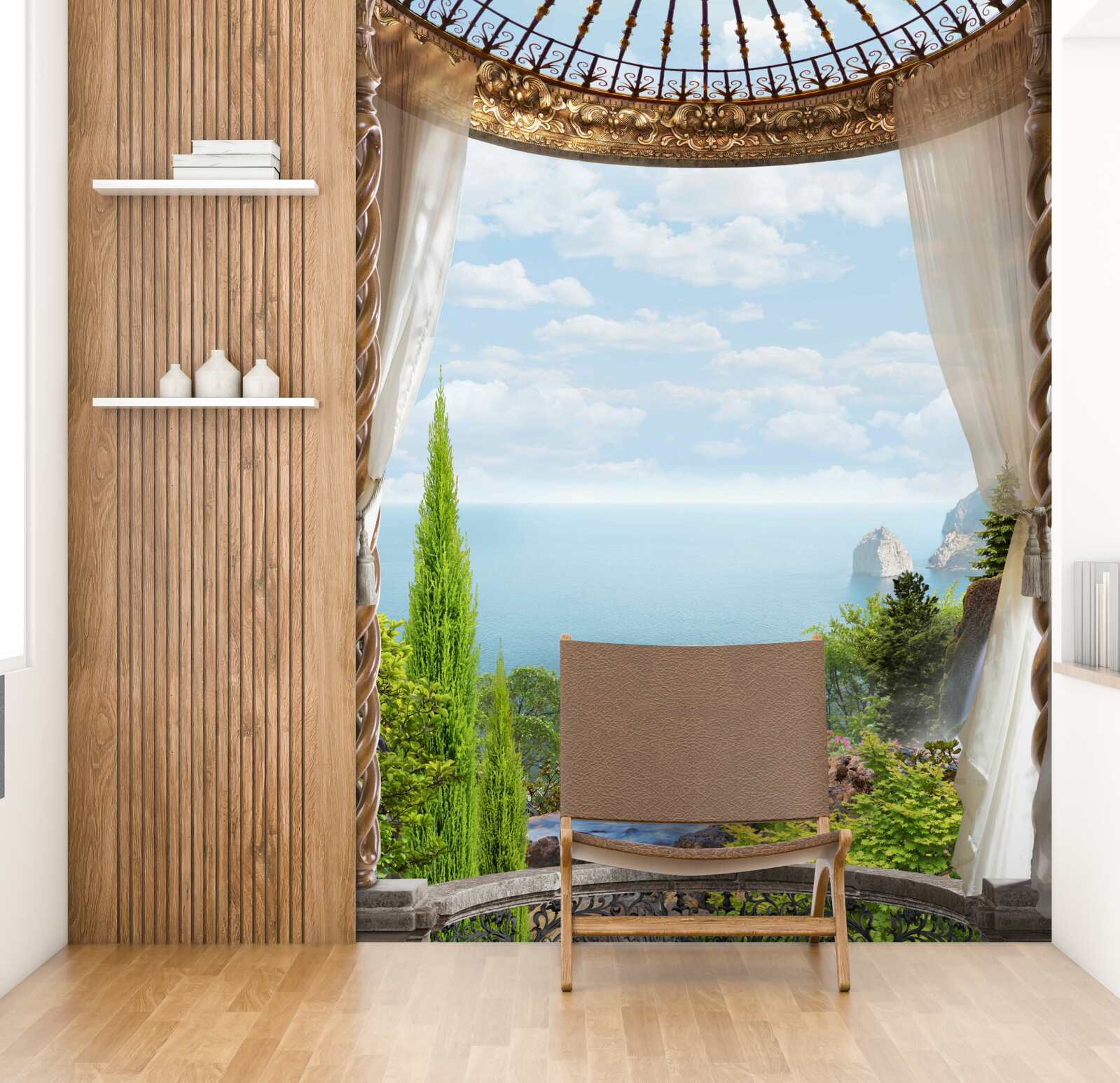 Fotobehang balkon met prachtig uitzicht