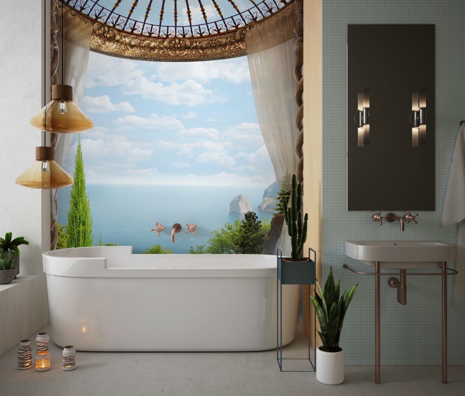 Fotobehang balkon met prachtig uitzicht