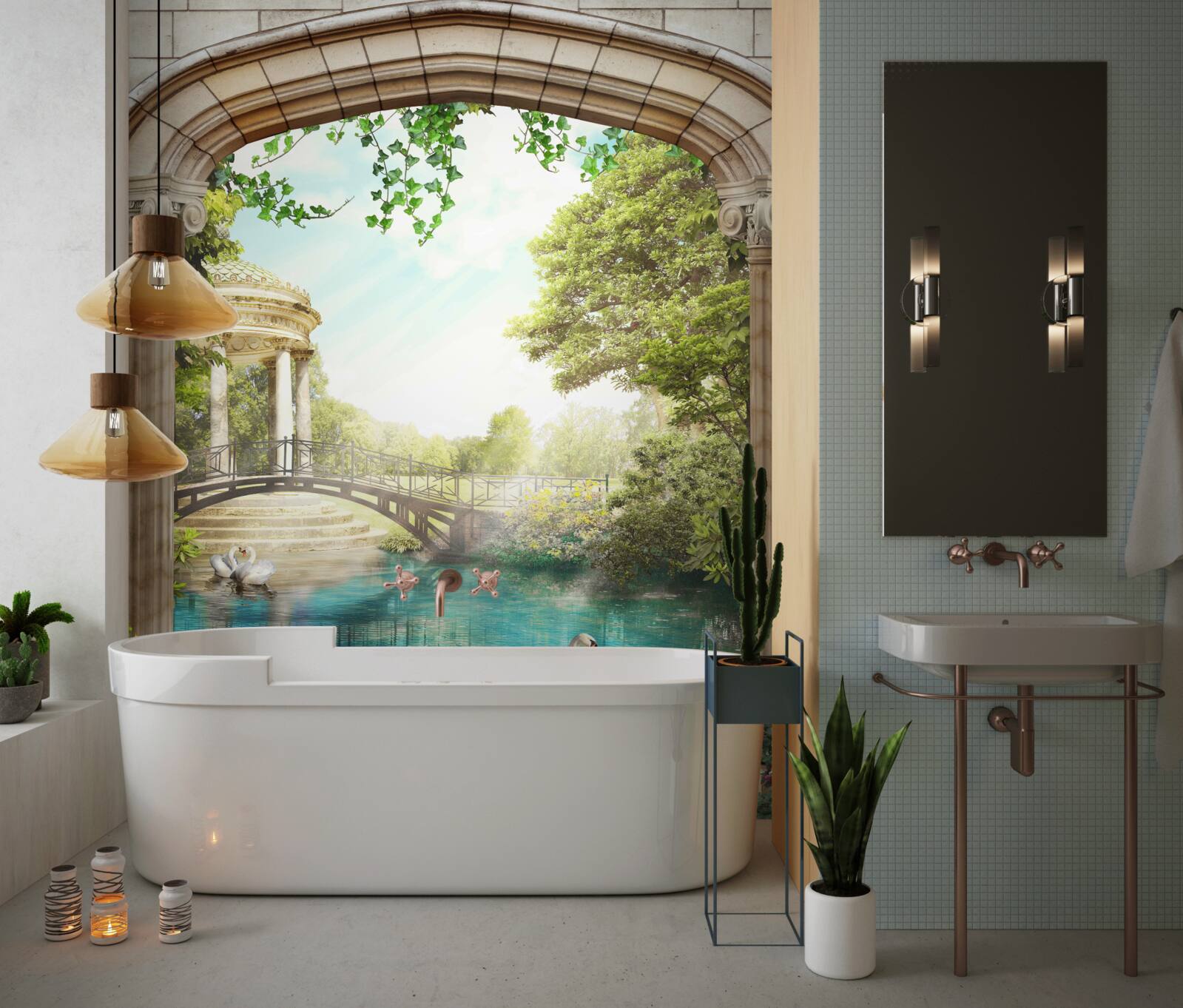 Fotobehang Zwanenmeer paviljoen