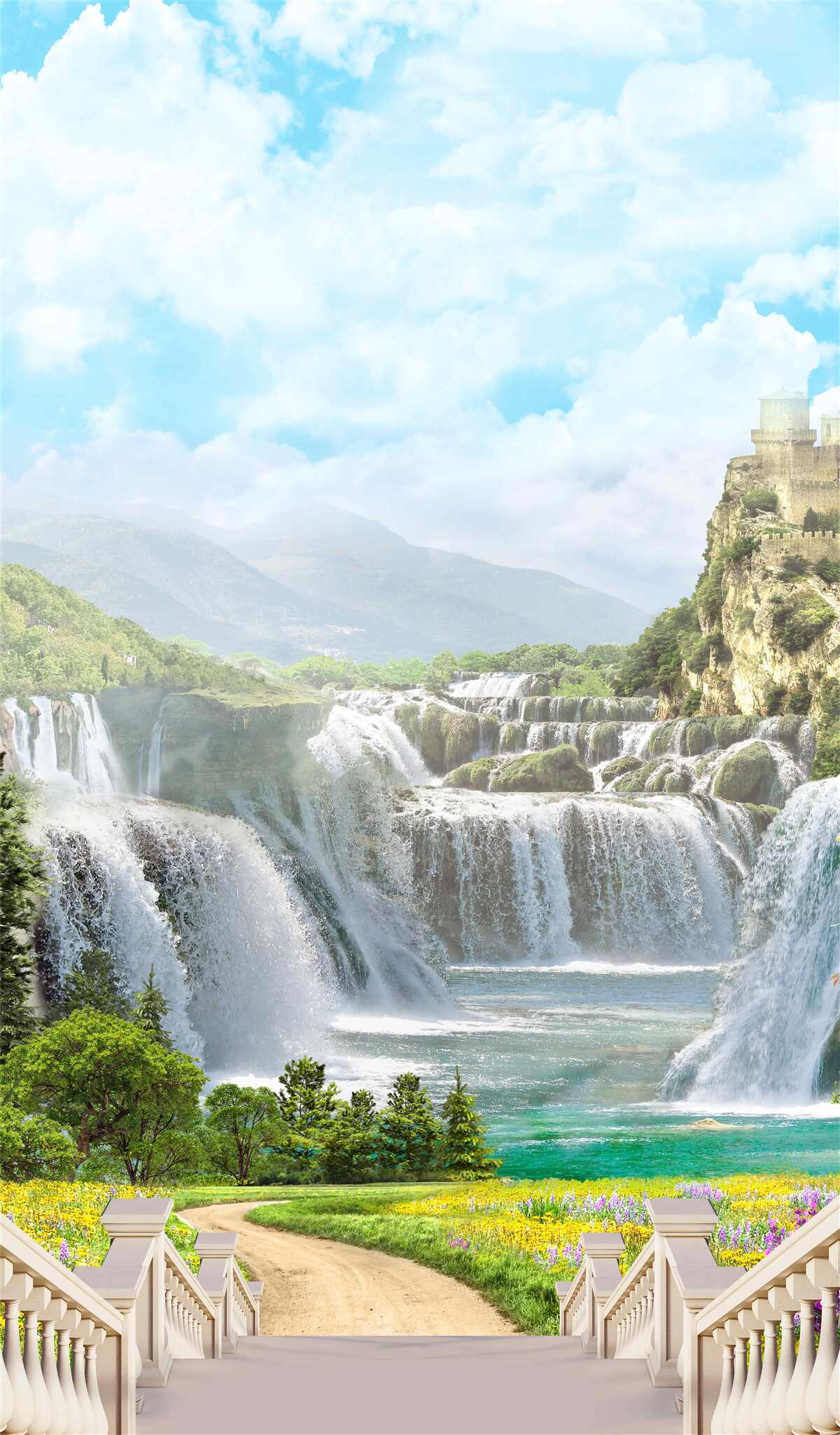 Fotobehang pad naar de watervallen