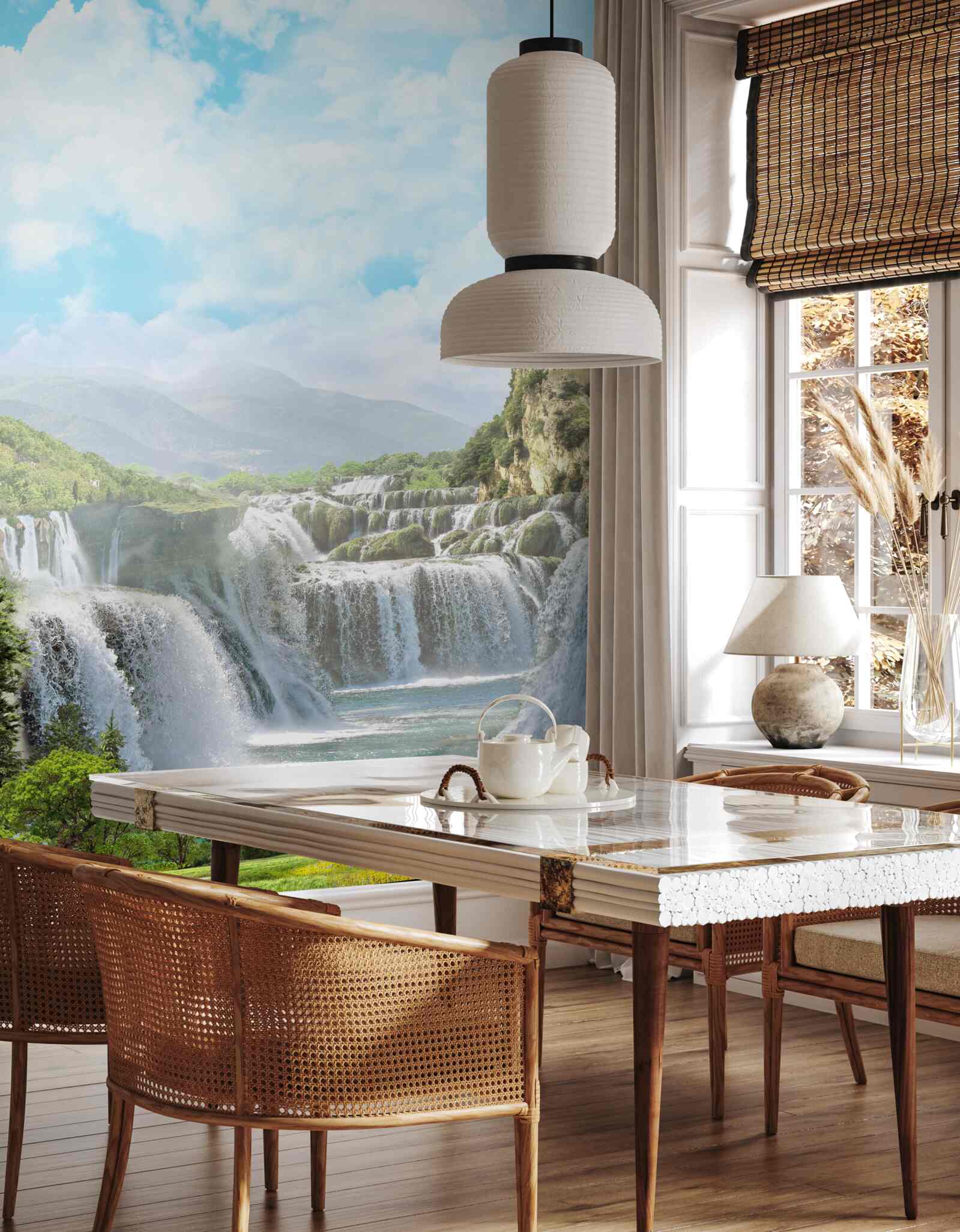 Fotobehang pad naar de watervallen