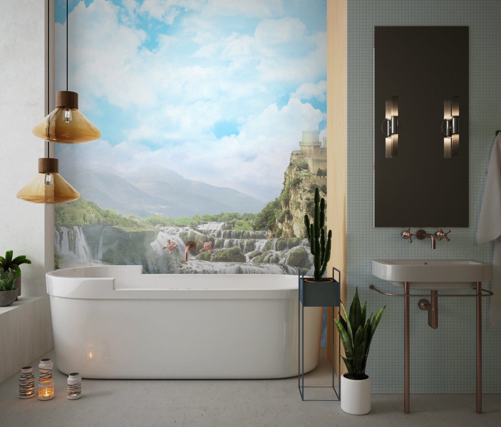 Fotobehang pad naar de watervallen