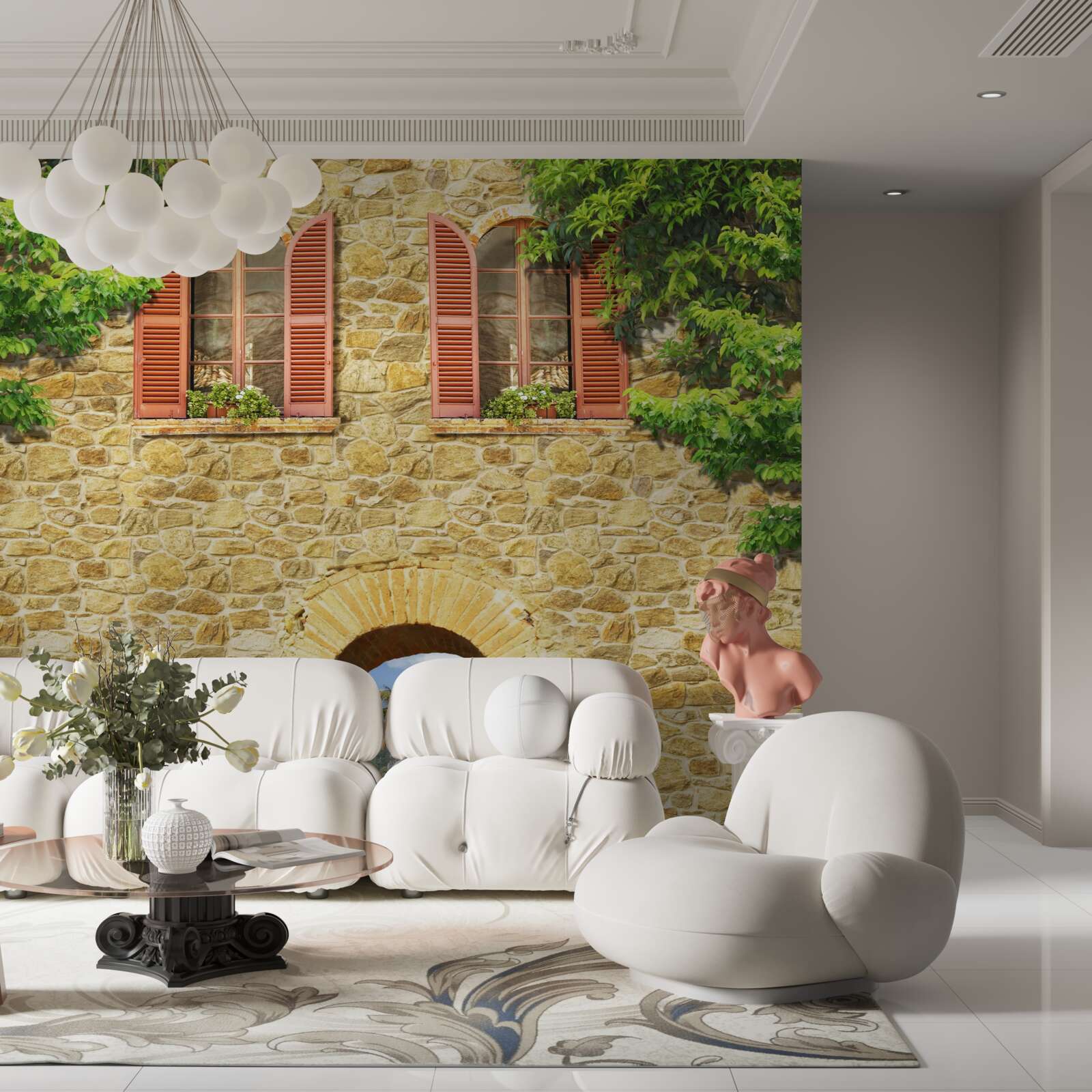 Fotobehang stenen huis met ramen